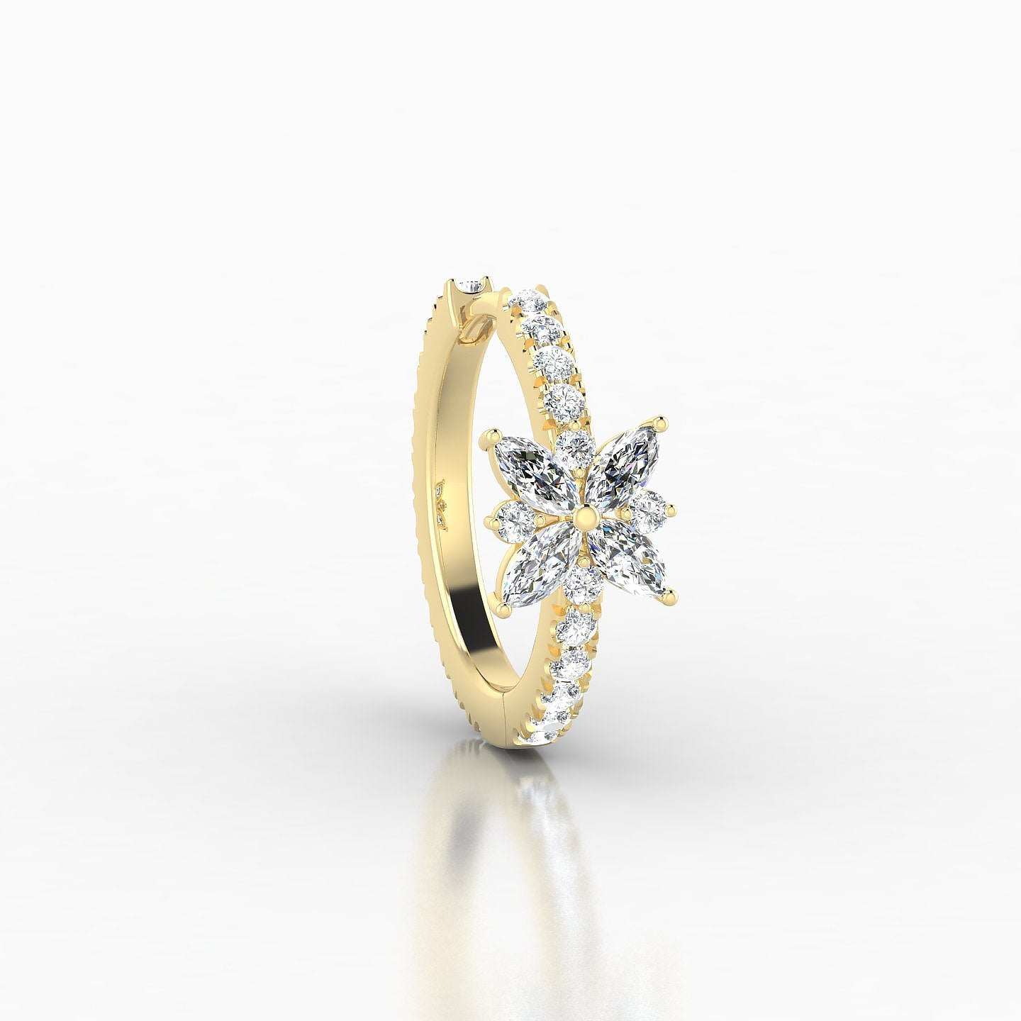 Aurore | 18k Yellow Gold 9.5 mm Flower Diamond Hoop Piercing