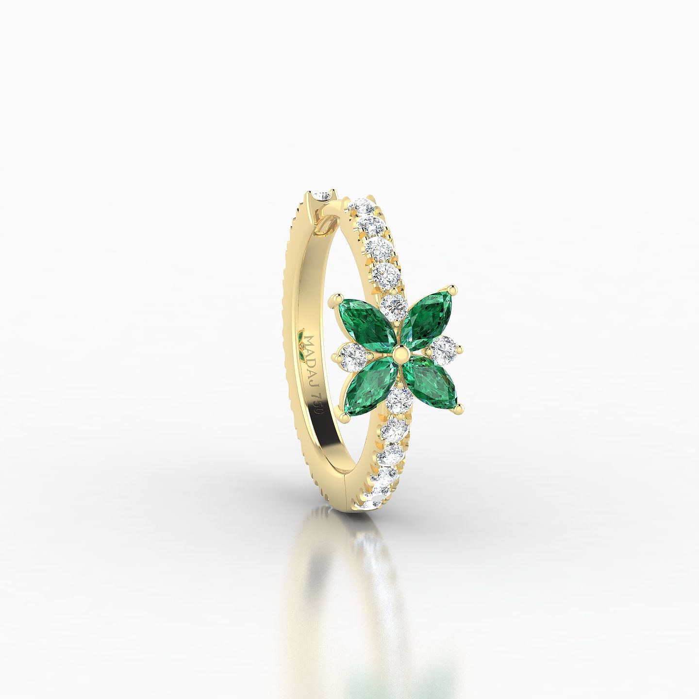 Aurore | 18k Yellow Gold 9.5 mm Flower Emerald & Diamond Hoop Piercing