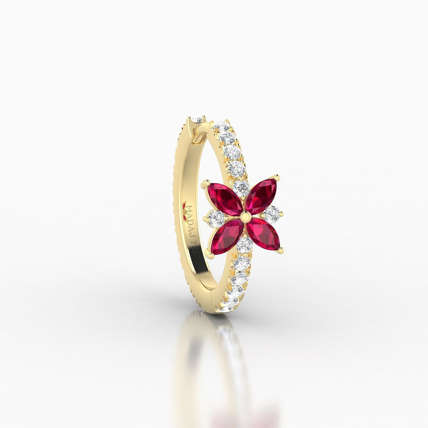 Aurore | 18k Yellow Gold 9.5 mm Flower Ruby & Diamond Hoop Piercing