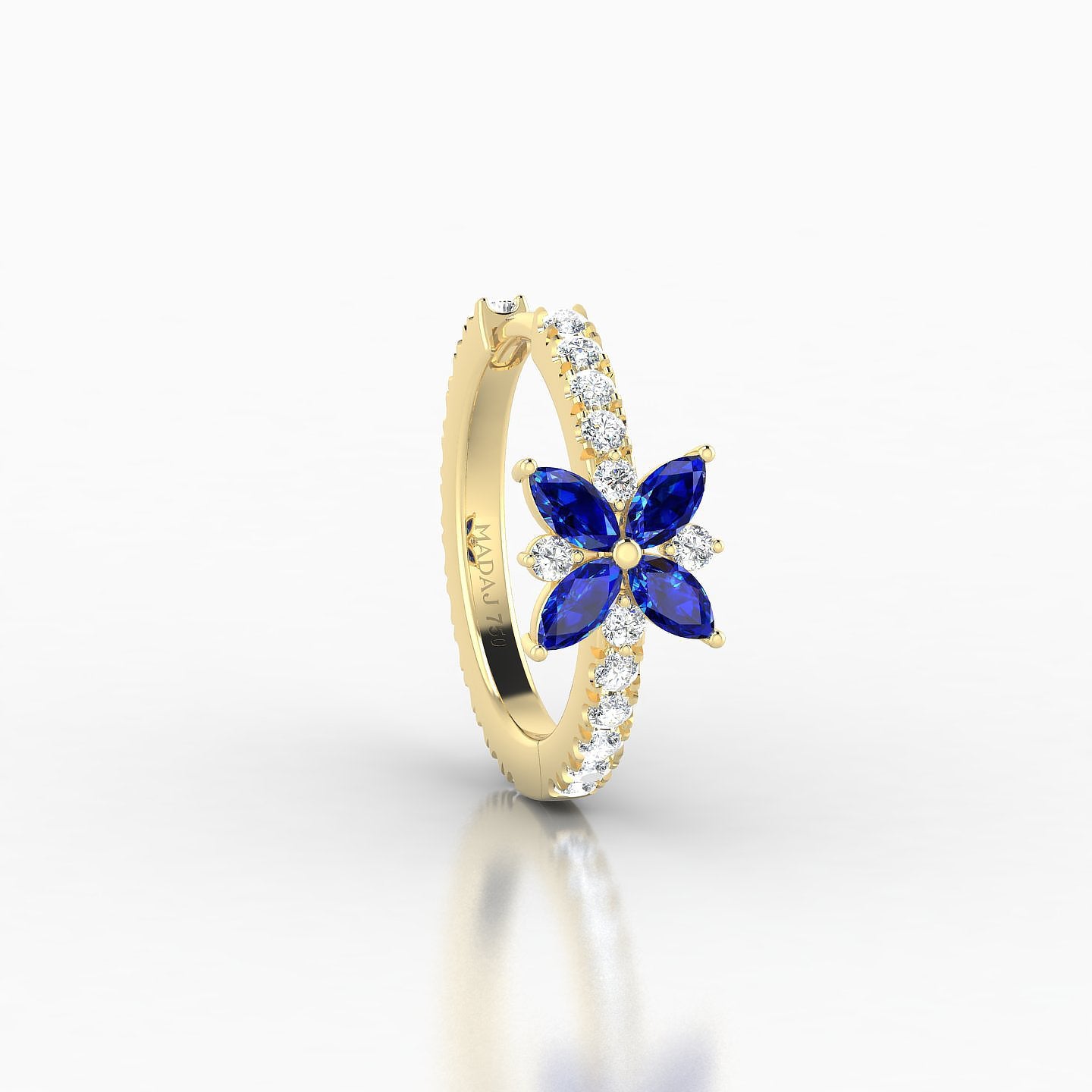 Aurore | 18k Yellow Gold 9.5 mm Flower Sapphire & Diamond Hoop Piercing