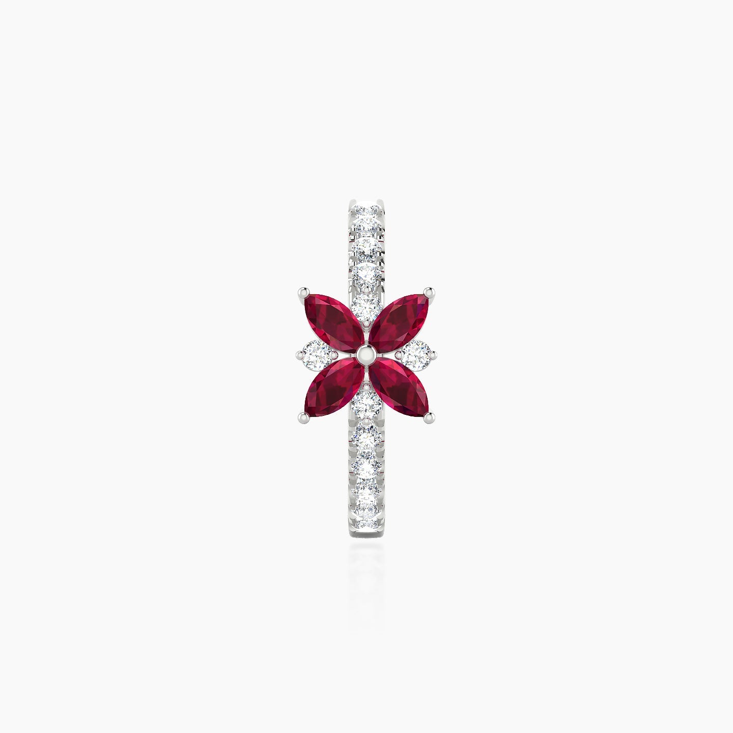 Aurore | 18k White Gold 9.5 mm Flower Ruby & Diamond Hoop Piercing