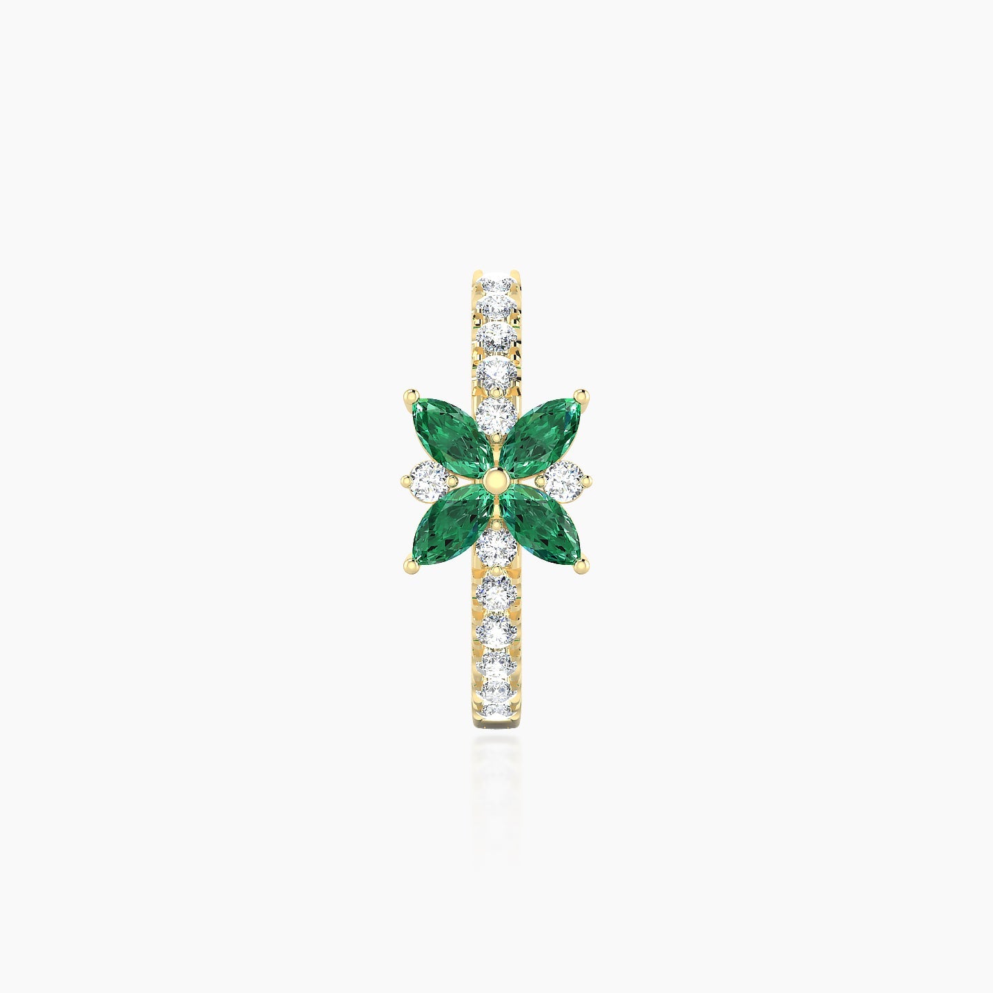 Aurore | 18k Yellow Gold 9.5 mm Flower Emerald & Diamond Hoop Piercing