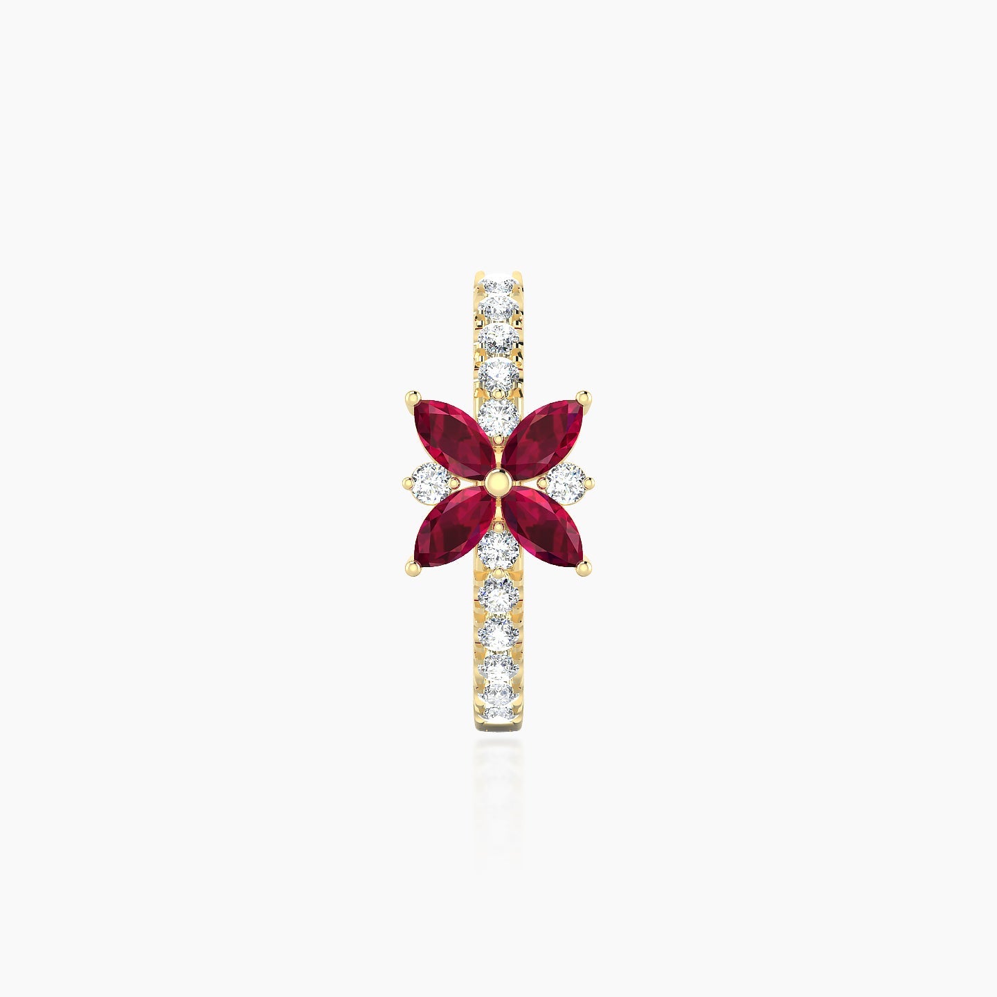 Aurore | 18k Yellow Gold 9.5 mm Flower Ruby & Diamond Hoop Piercing