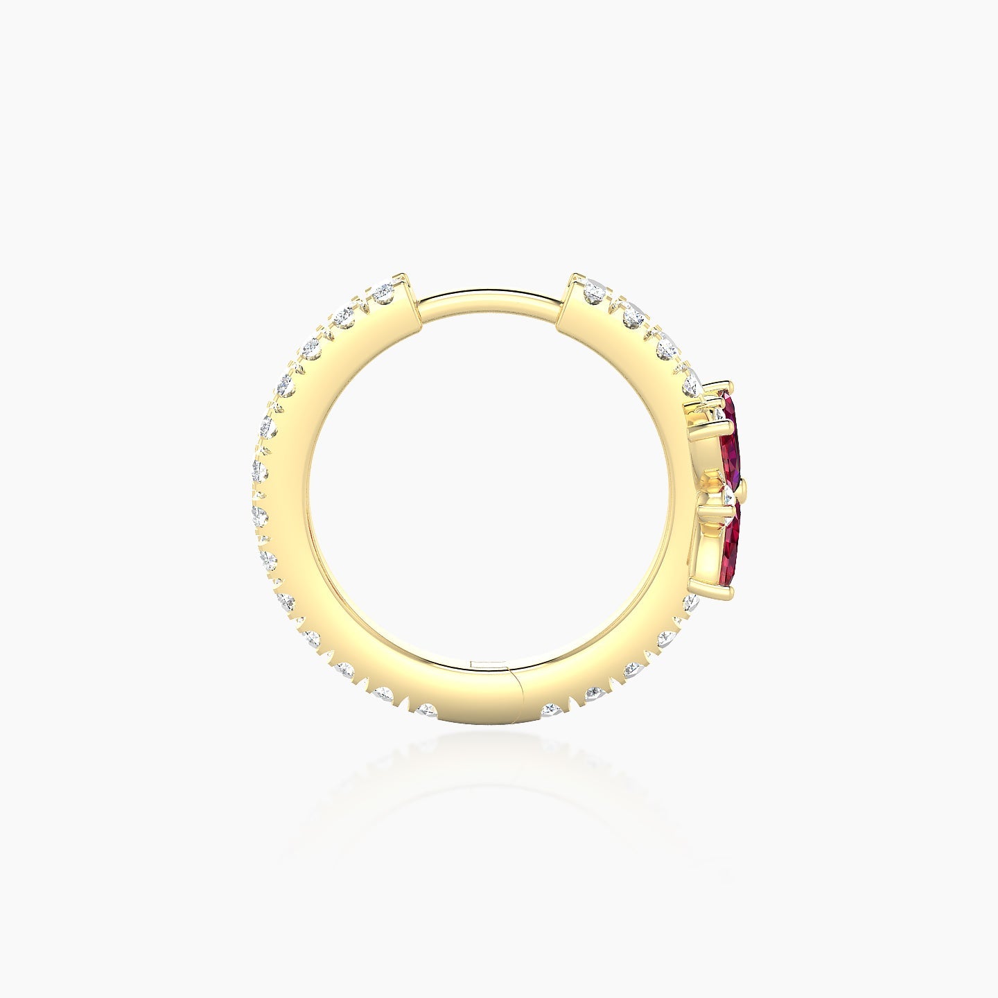 Aurore | 18k Yellow Gold 9.5 mm Flower Ruby & Diamond Hoop Piercing