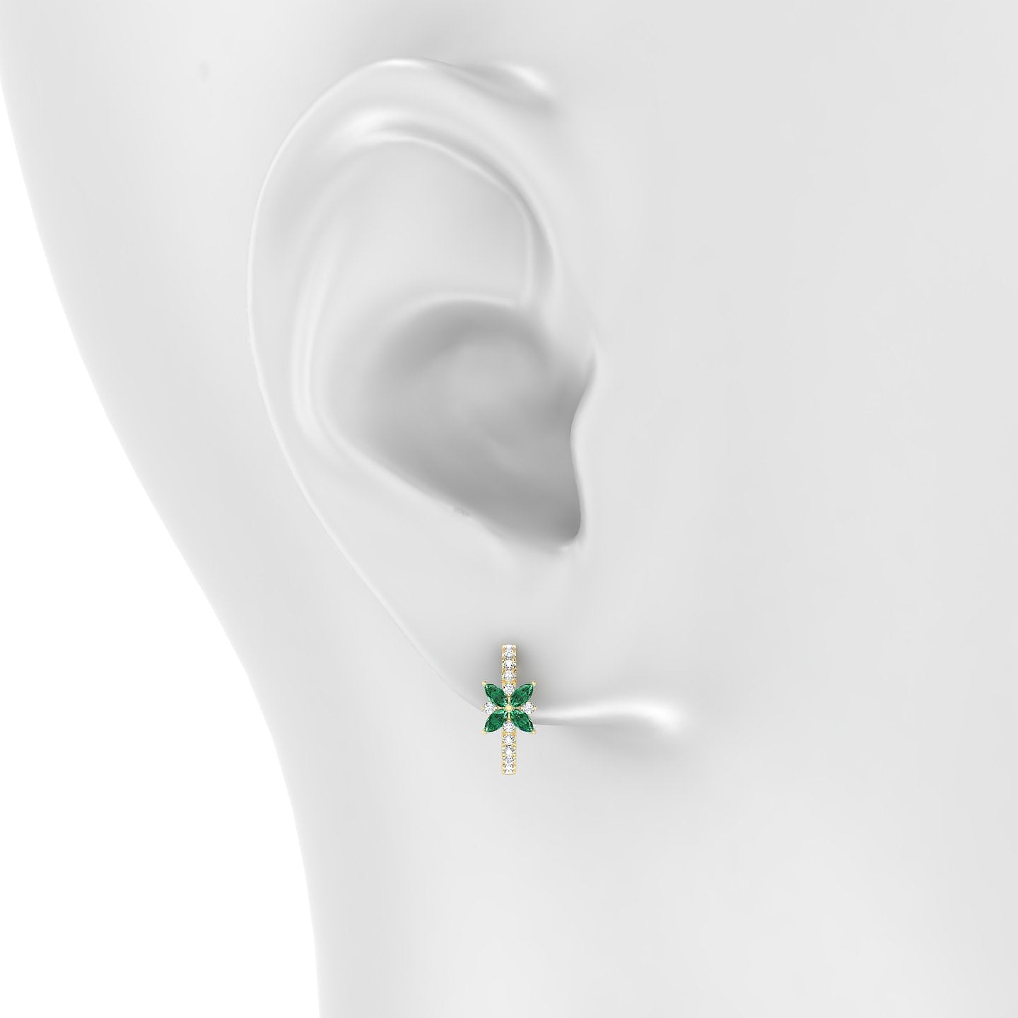 Aurore | 18k Yellow Gold 9.5 mm Flower Emerald & Diamond Hoop Piercing