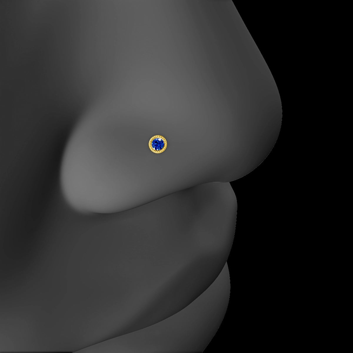 Aya | 18k Yellow Gold 8 mm 3 mm Round Sapphire Nose Piercing