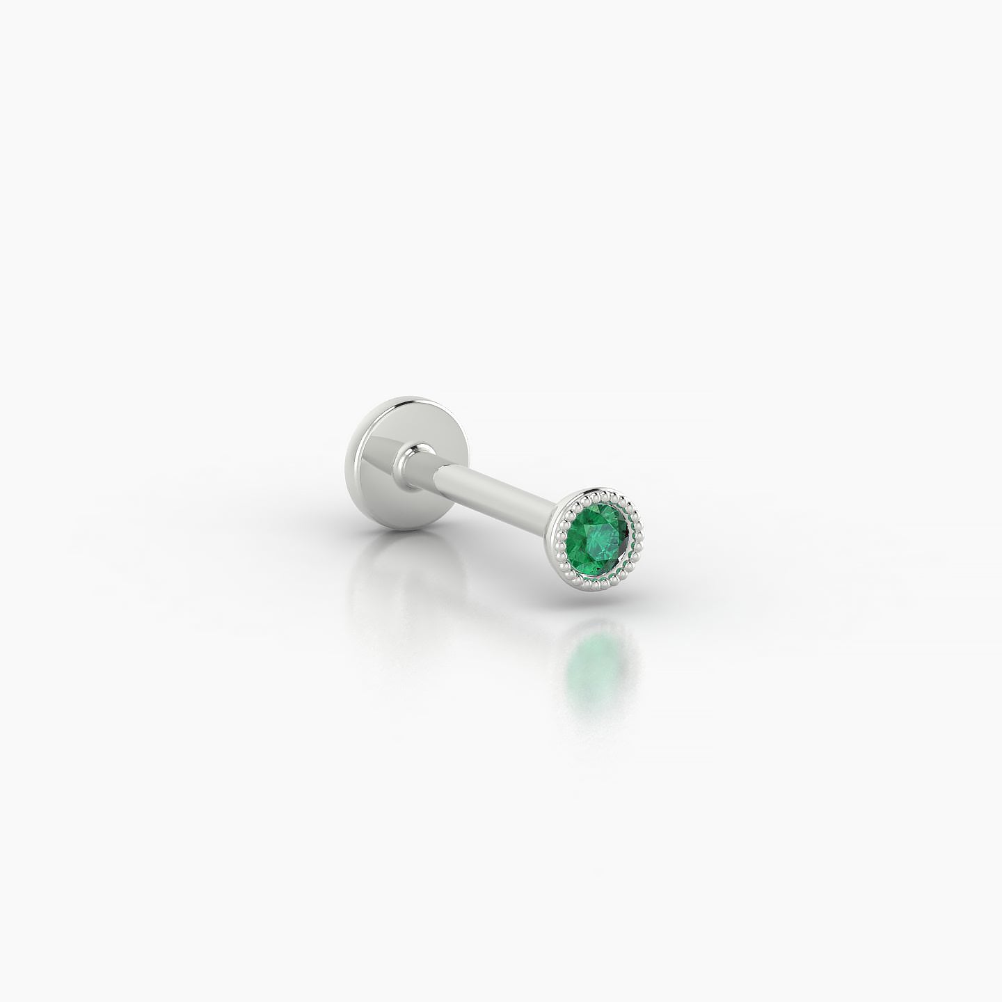 Aya | 18k White Gold 8 mm 3 mm Round Emerald Nostril Piercing