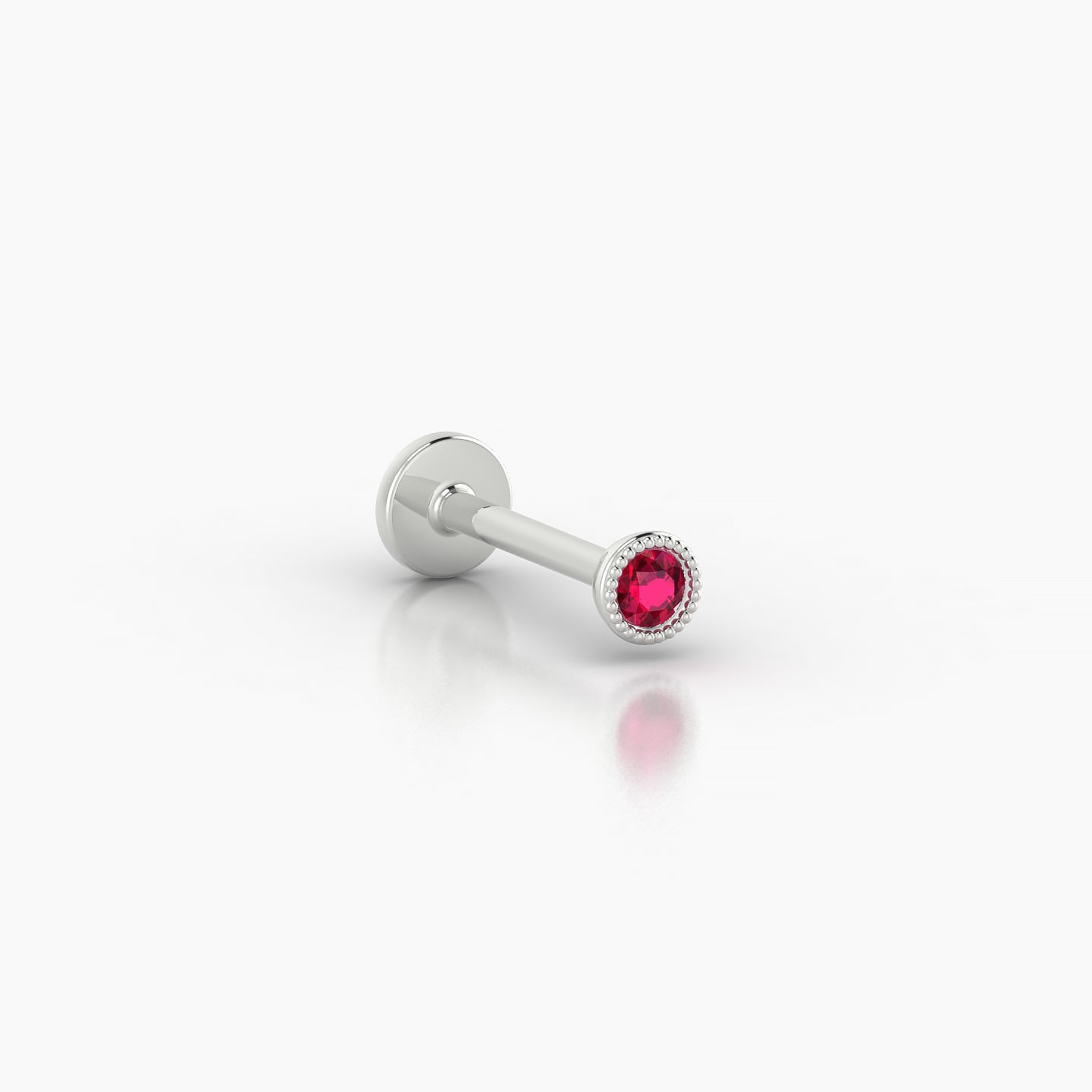 Aya | 18k White Gold 8 mm 3 mm Round Ruby Nostril Piercing