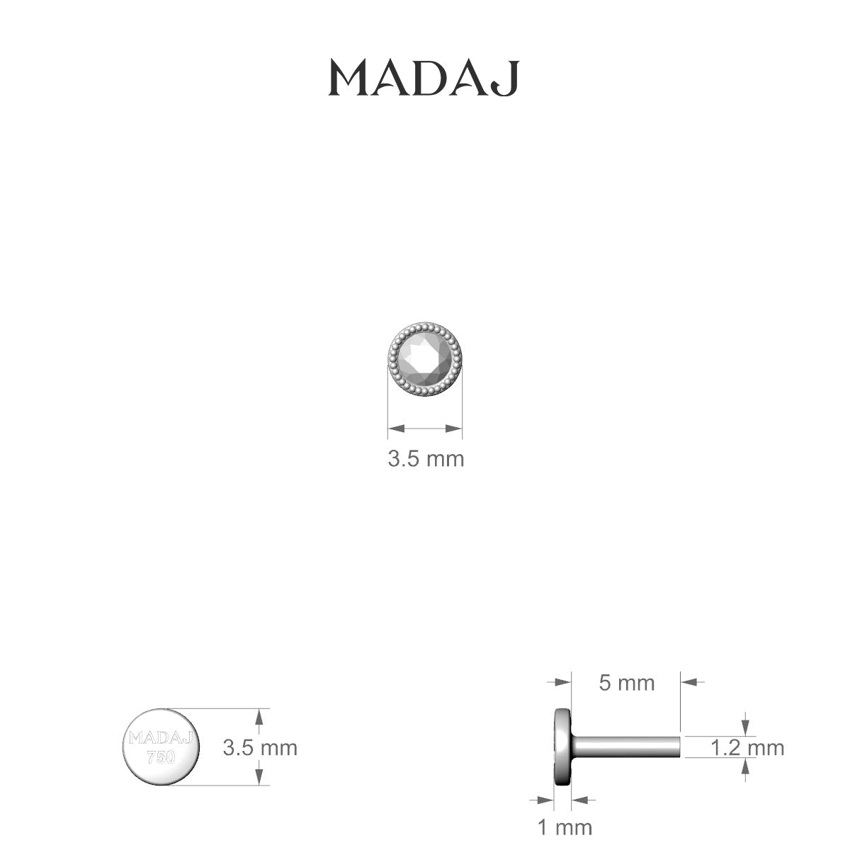 Aya | 18k Yellow Gold 5 mm 3.5 mm Round Ruby Nose Piercing