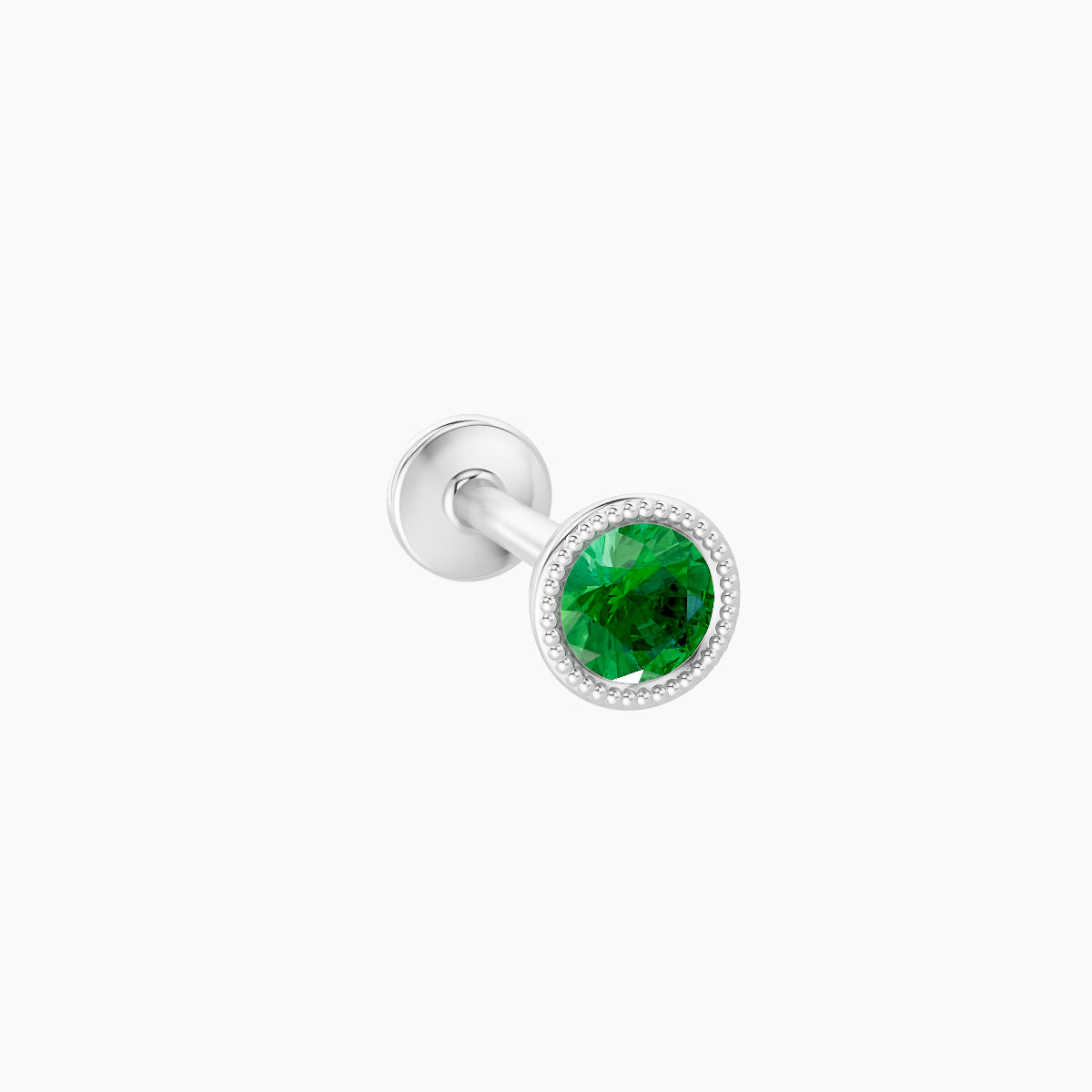 Aya | 18k White Gold 8 mm 4 mm Round Emerald Nose Piercing