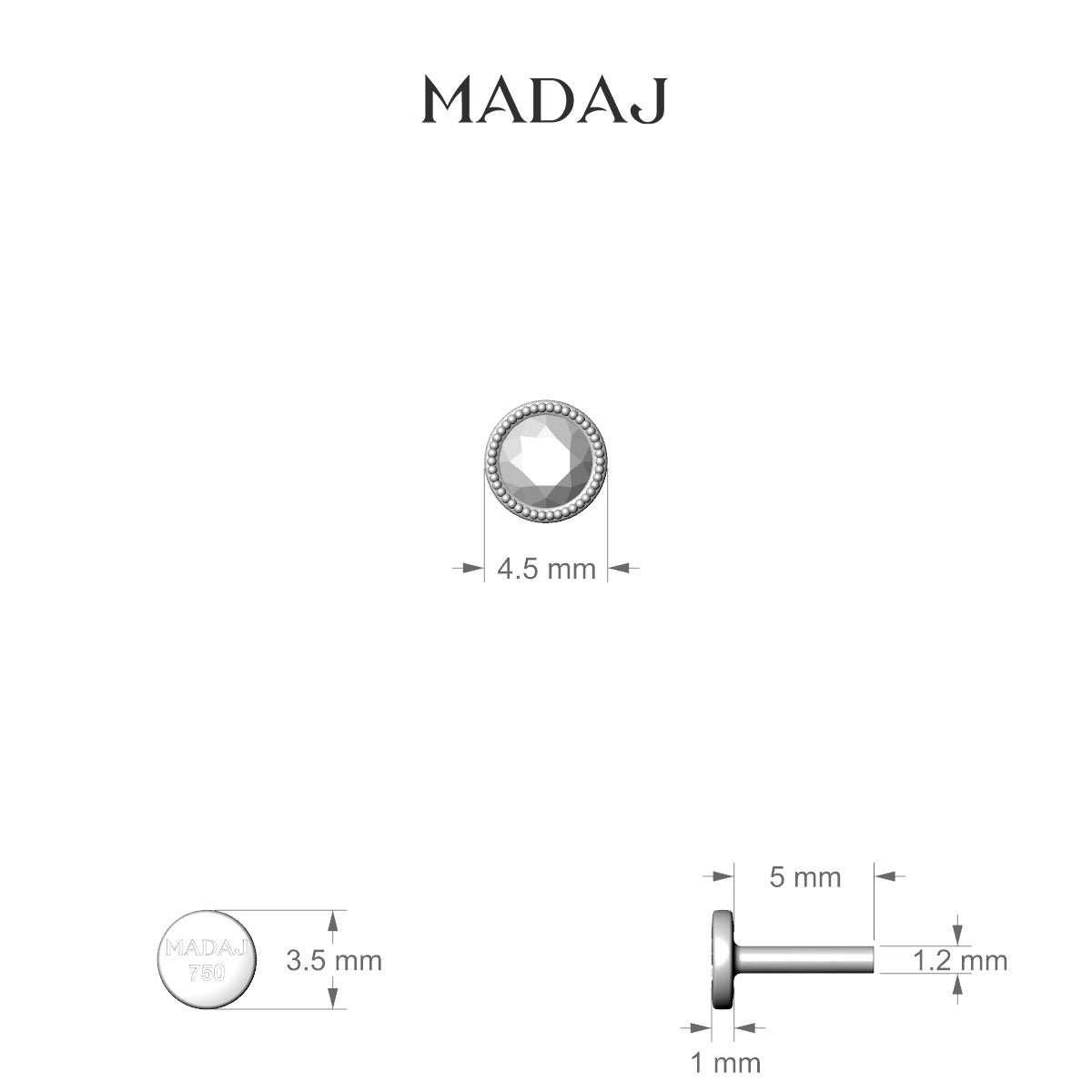 Aya | 18k White Gold 4.5 mm 5 mm Round Diamond Piercing