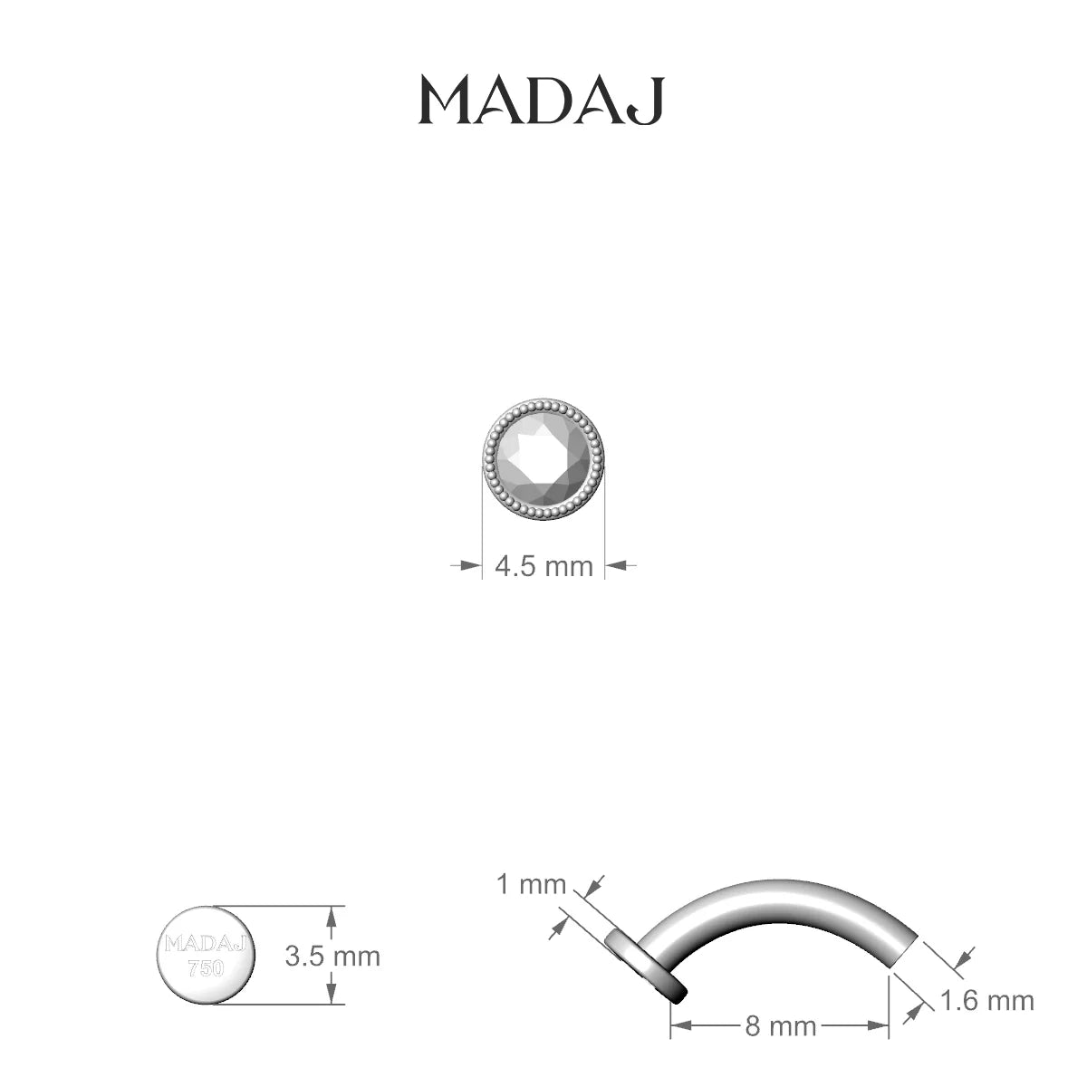 Aya | 18k White Gold 4.5 mm 8 mm Round Diamond Floating Navel Piercing