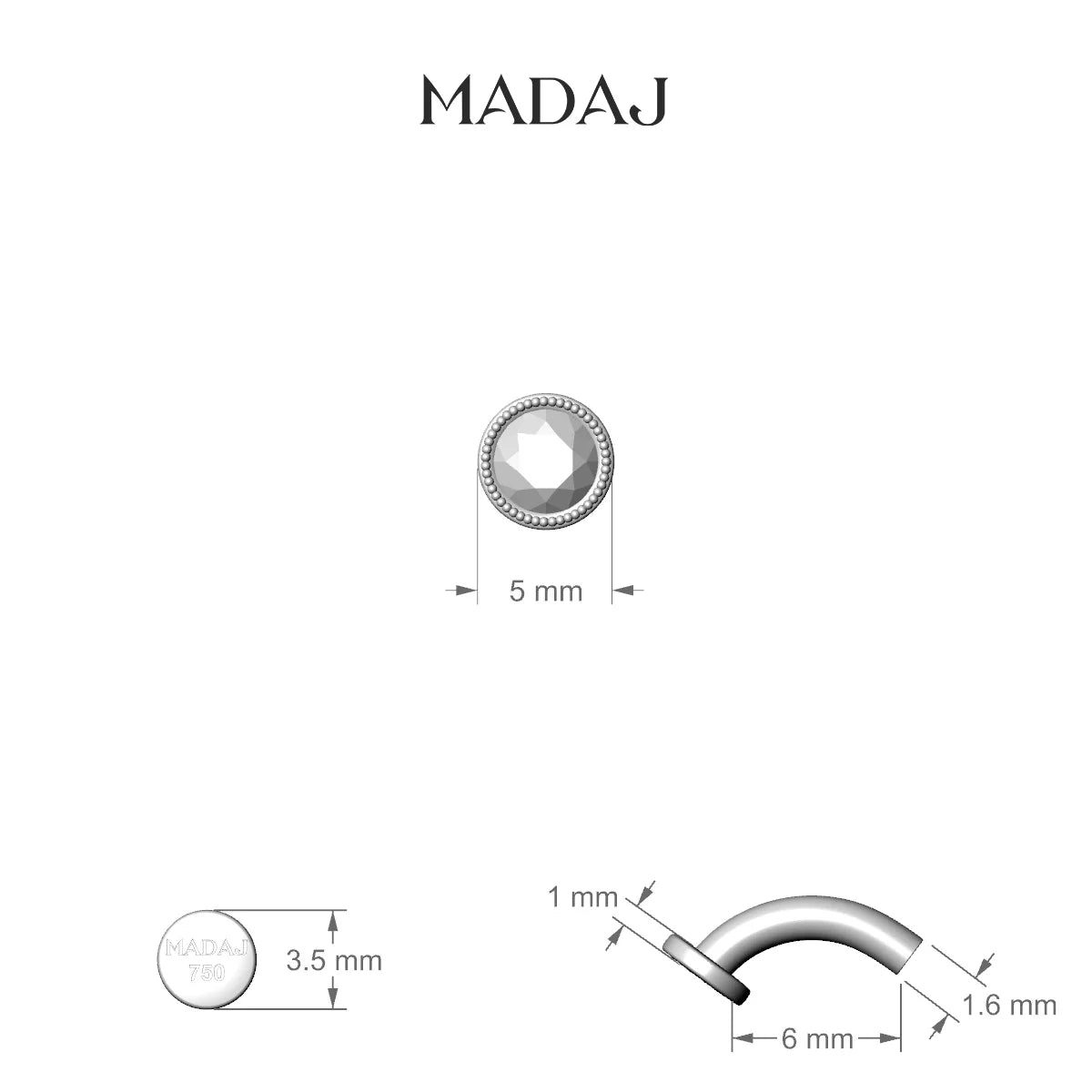 Aya | 18k White Gold 5 mm 6 mm Round Diamond Floating Navel Piercing