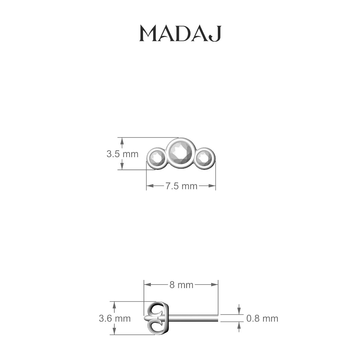 Bast | 18k White Gold 7 mm Trilogy Diamond Earring