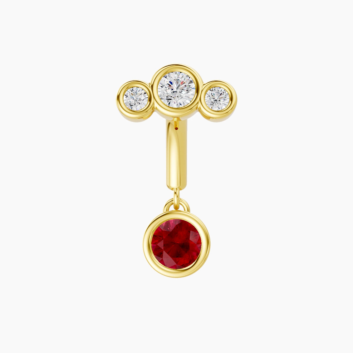 Bast | 18k Yellow Gold 6 mm Trilogy Ruby & Diamond Rook Piercing