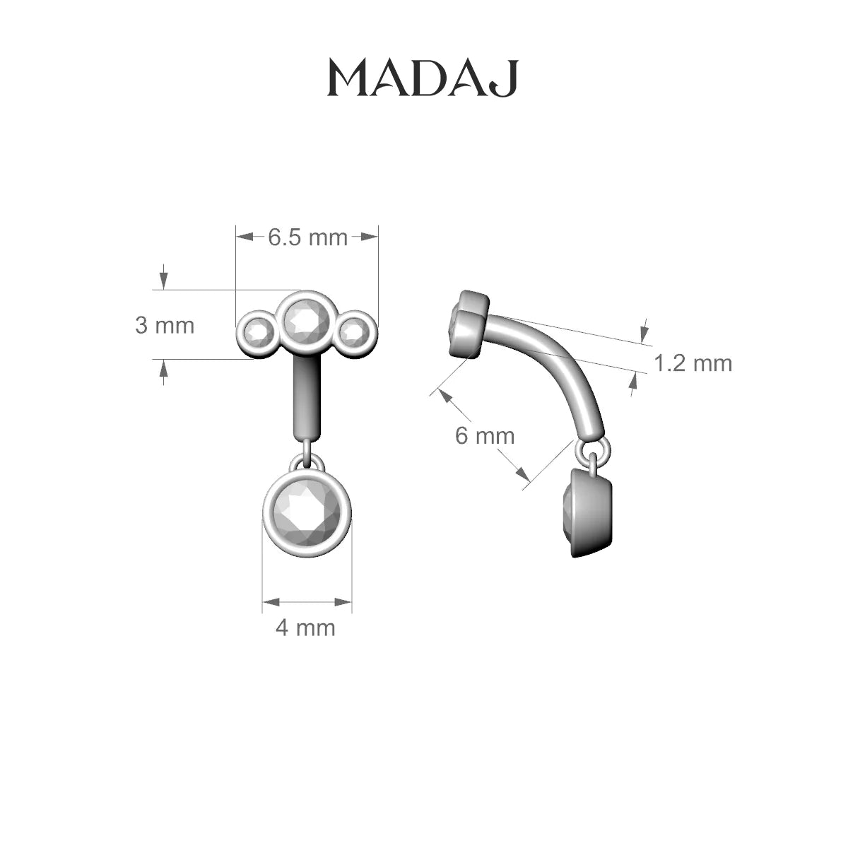 Bast | 18k White Gold 6 mm Trilogy Diamond Rook Piercing