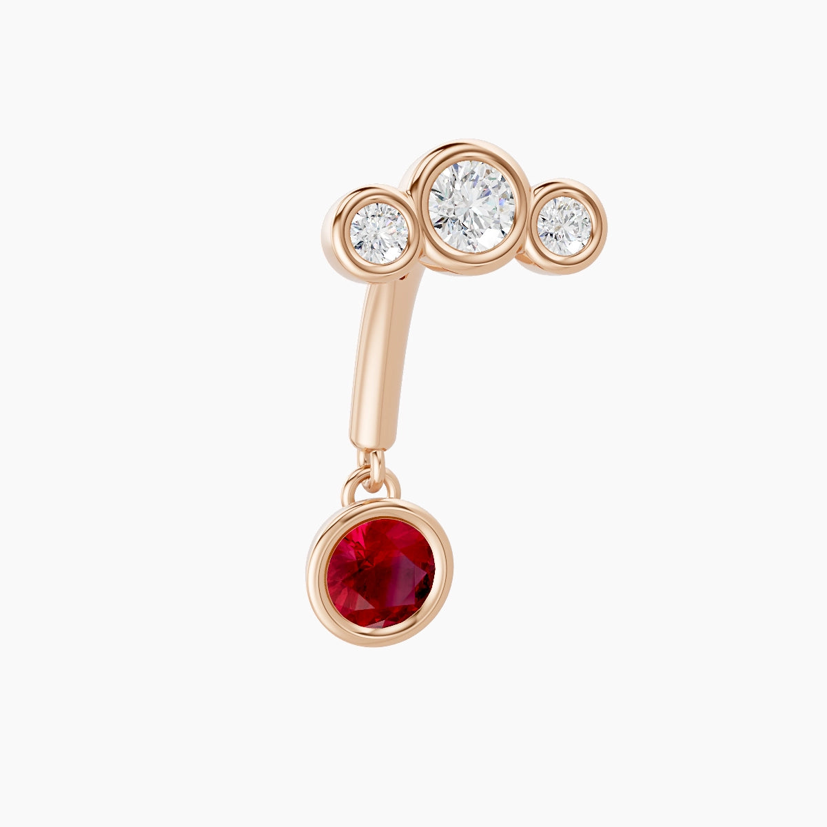 Bast | 18k Rose Gold 8 mm Trilogy Ruby & Diamond Rook Piercing