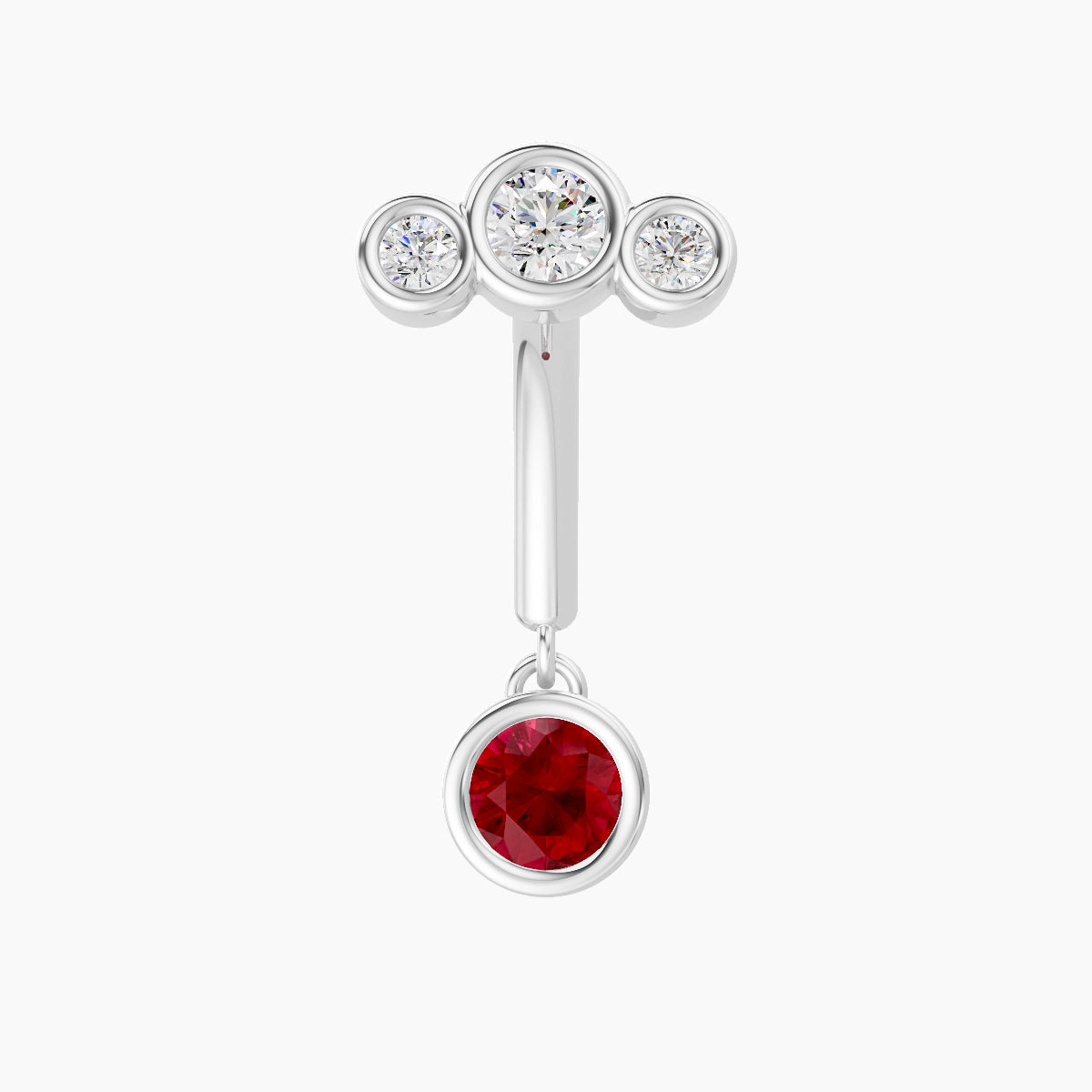 Bast | 18k White Gold 8 mm Trilogy Ruby & Diamond Rook Piercing