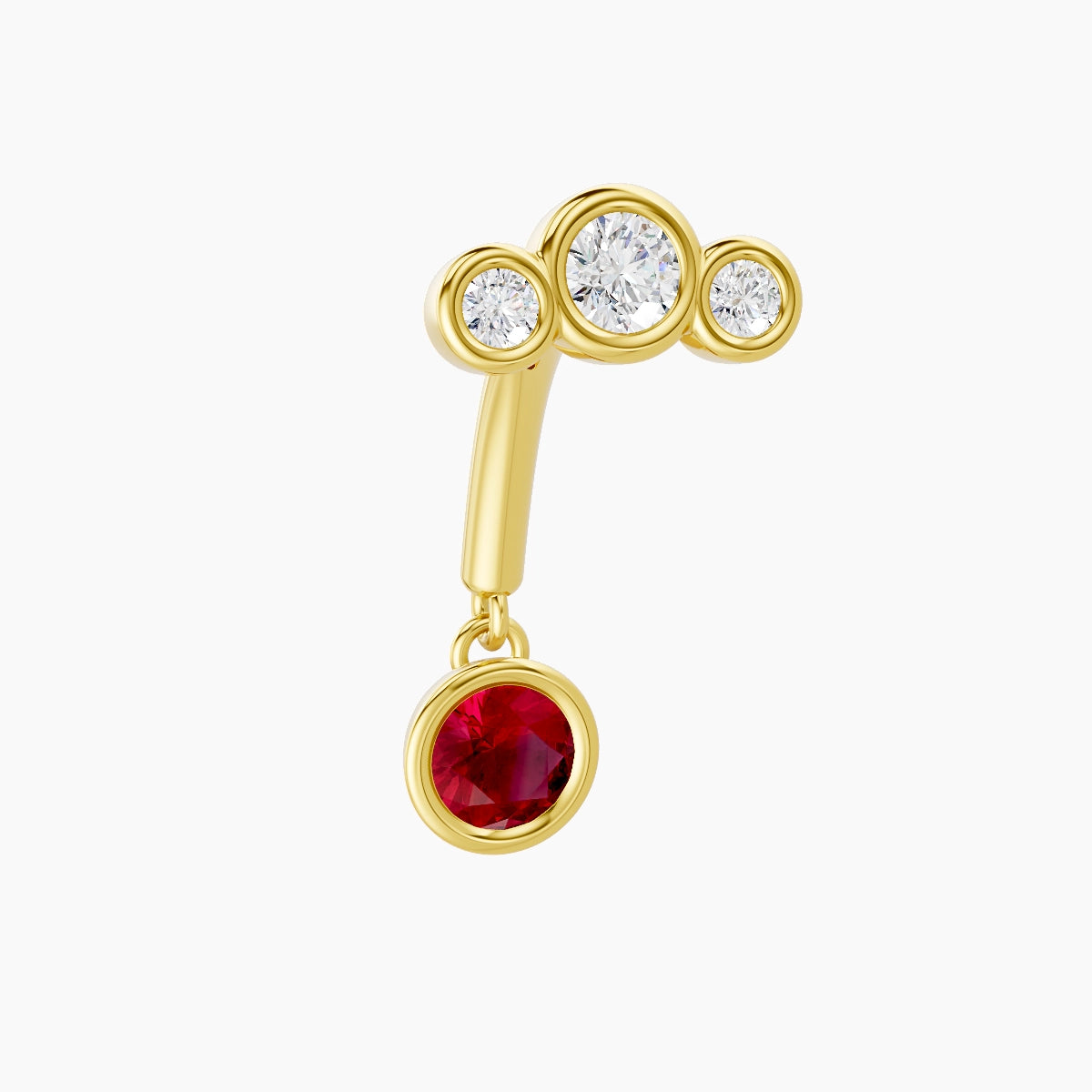Bast | 18k Yellow Gold 8 mm Trilogy Ruby & Diamond Rook Piercing