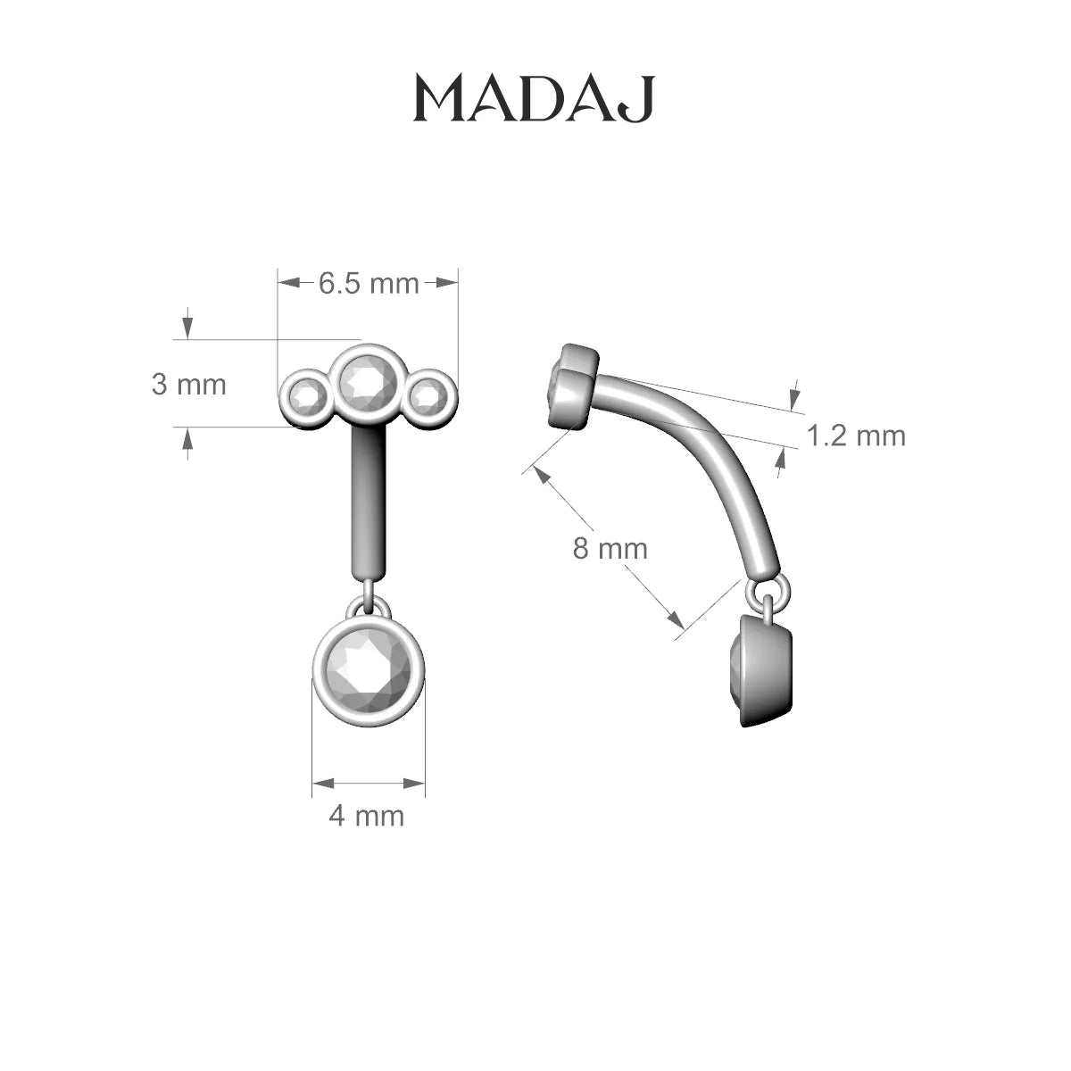 Bast | 18k Rose Gold 8 mm Trilogy Diamond Rook Piercing
