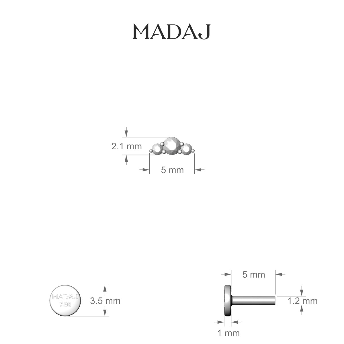 Bastet | 18k Yellow Gold 5 mm 5 mm Trilogy Diamond Piercing