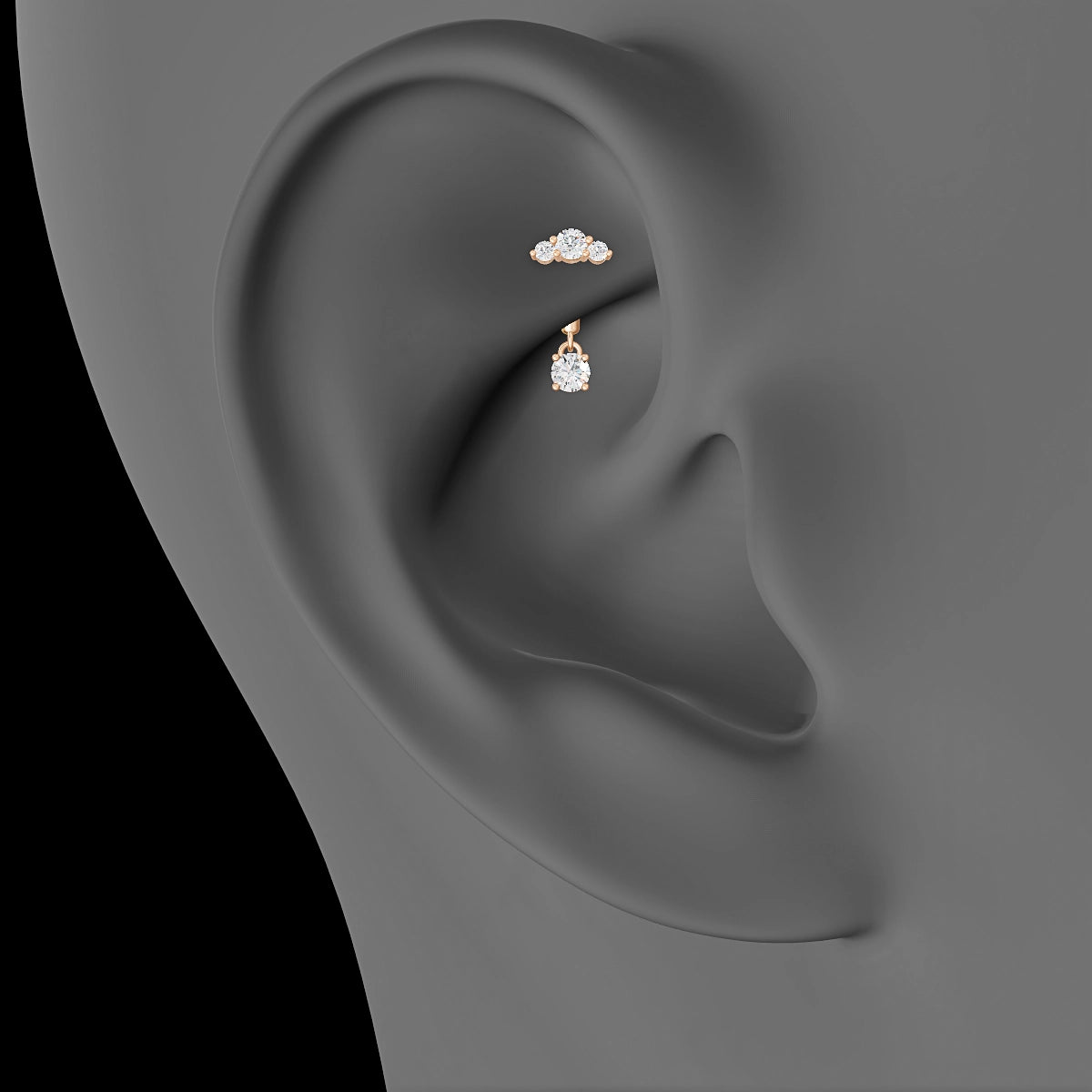 Bastet | 18k Rose Gold 6 mm Trilogy Diamond Rook Piercing