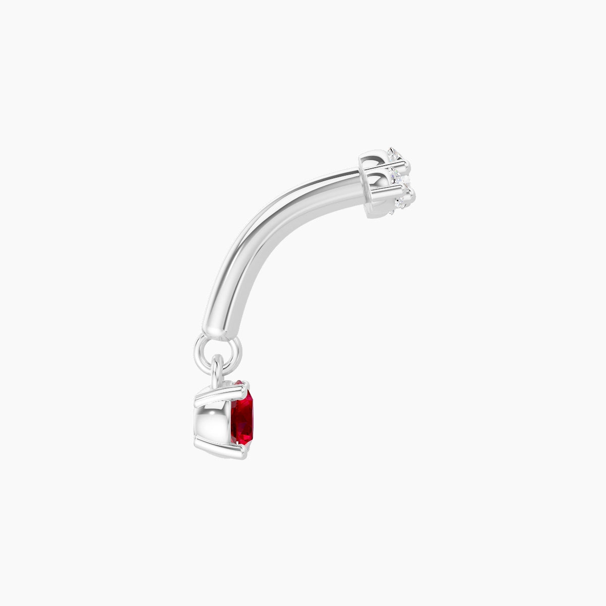 Bastet | 18k White Gold 6 mm Trilogy Ruby & Diamond Rook Piercing