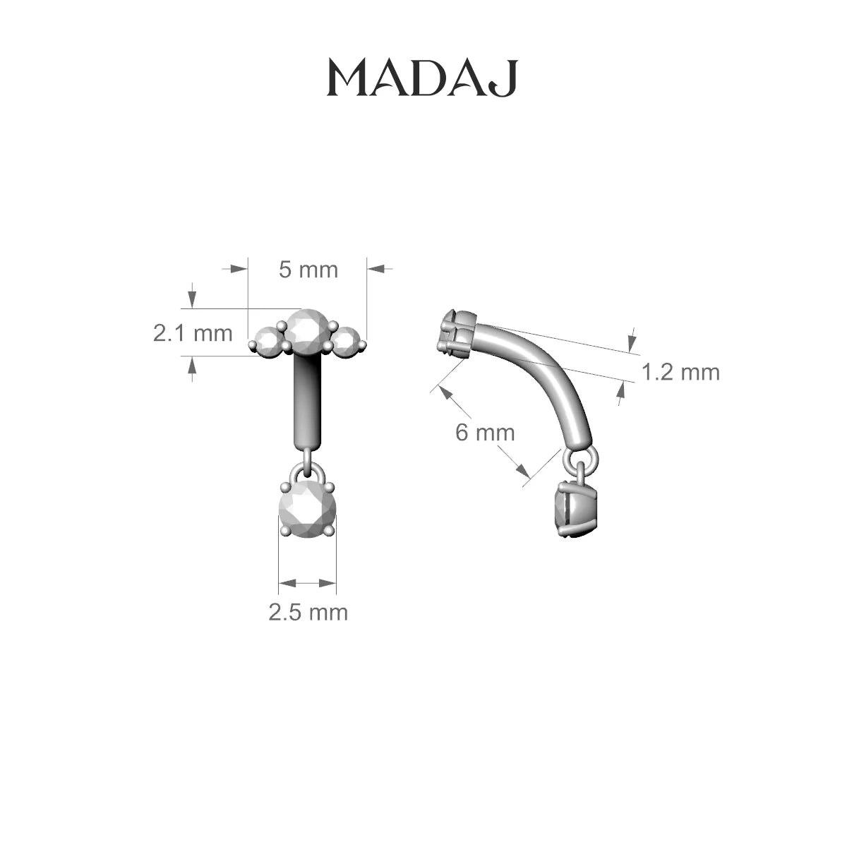 Bastet | 18k Rose Gold 6 mm Trilogy Diamond Rook Piercing
