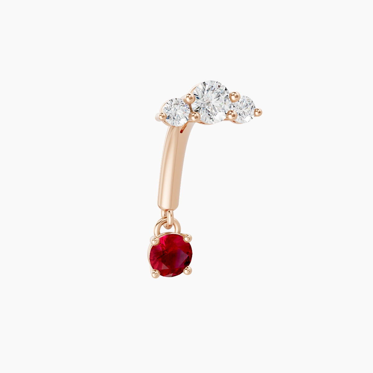 Bastet | 18k Rose Gold 8 mm Trilogy Ruby & Diamond Rook Piercing
