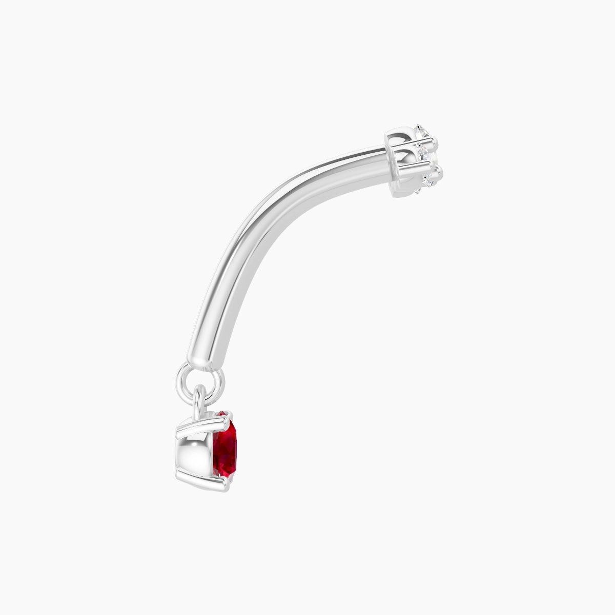 Bastet | 18k White Gold 8 mm Trilogy Ruby & Diamond Rook Piercing