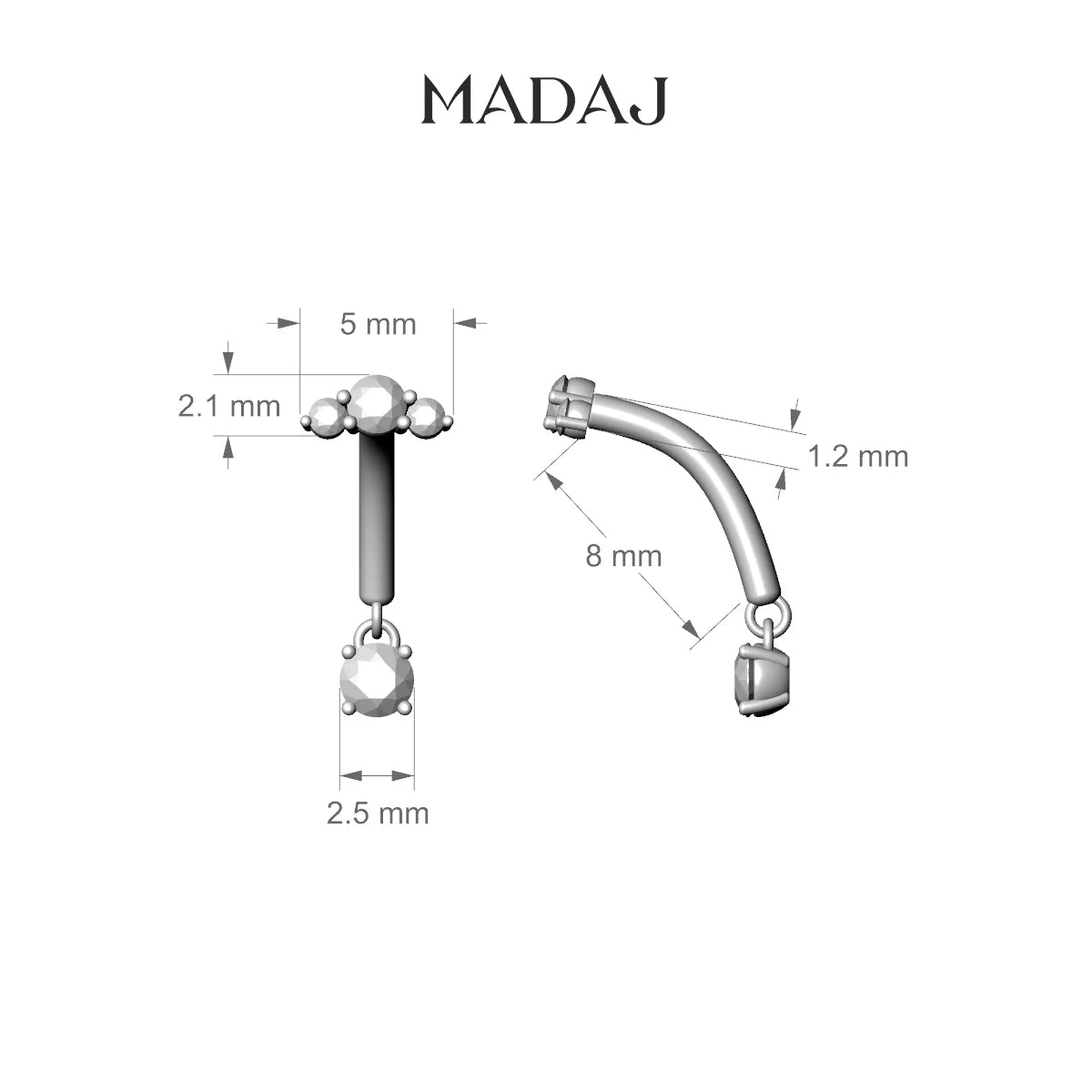 Bastet | 18k Yellow Gold 8 mm Trilogy Diamond Rook Piercing