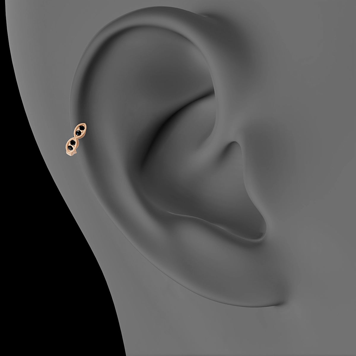 Bellona | 18k Rose Gold 5 mm Black Diamond Hoop Piercing