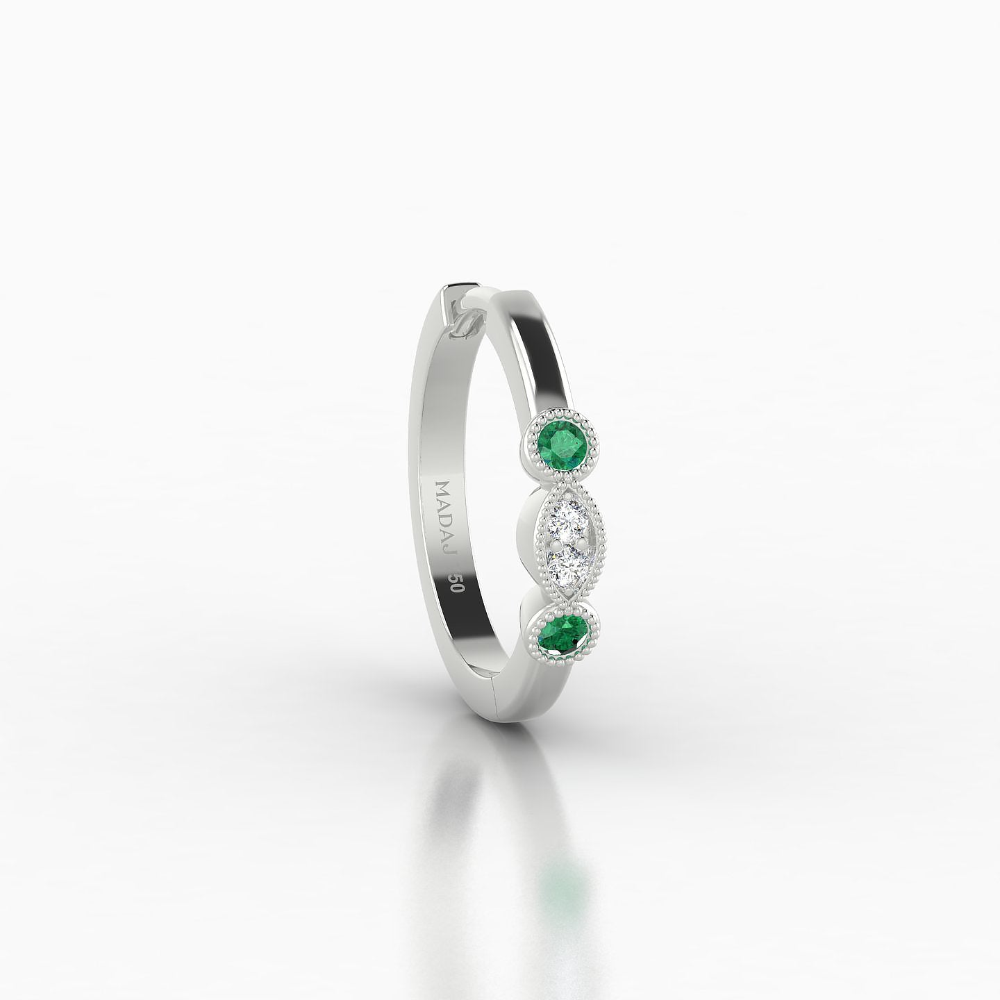 Camilla | 18k White Gold 9.5 mm Emerald & Diamond Hoop Piercing