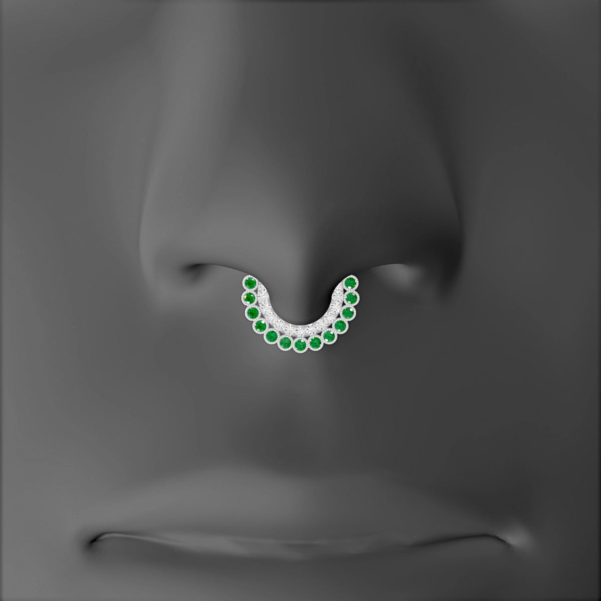 Cassandre | 18k White Gold 6.5 mm Emerald & Diamond Septum Piercing
