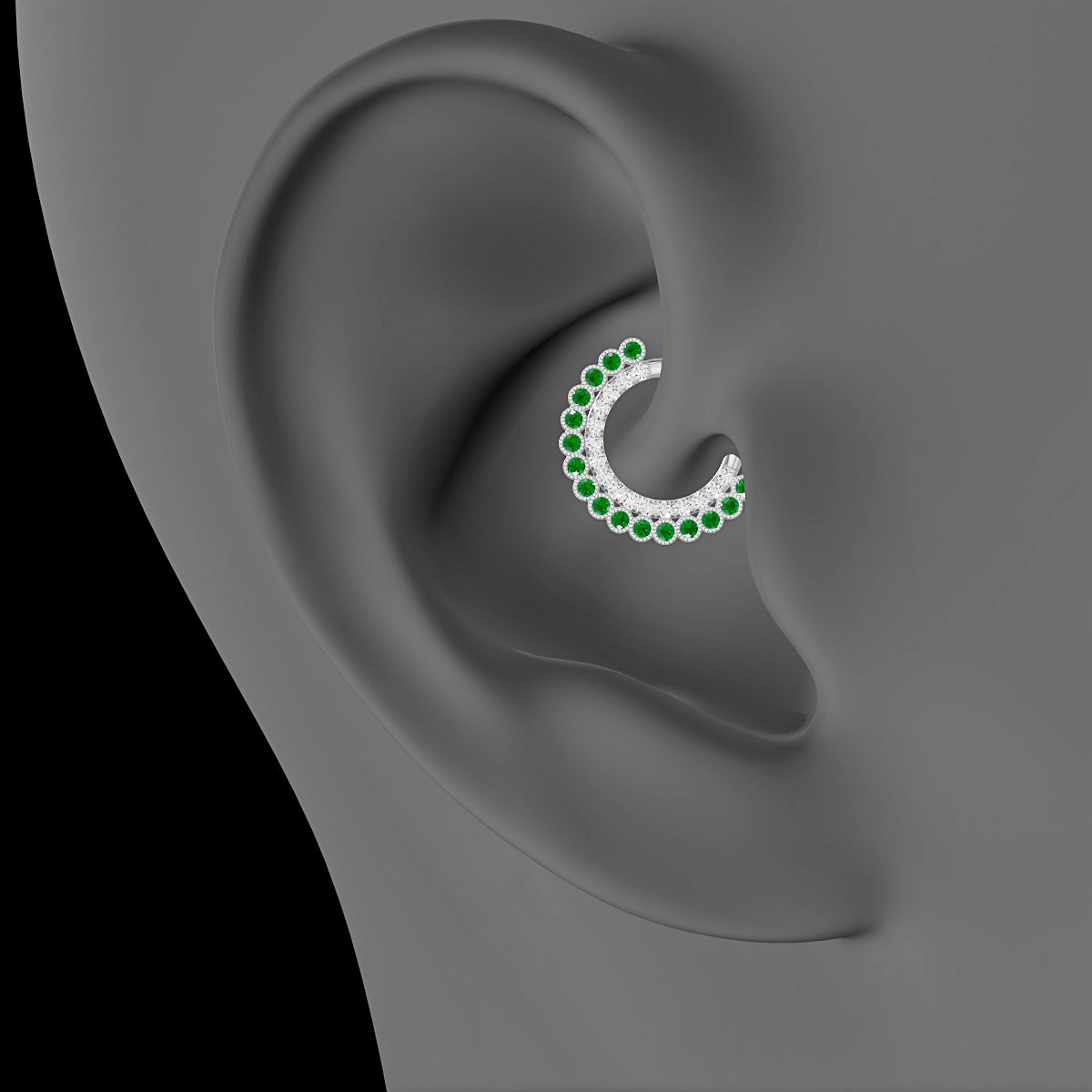 Cassandre | 18k White Gold 8 mm Emerald & Diamond Daith Piercing