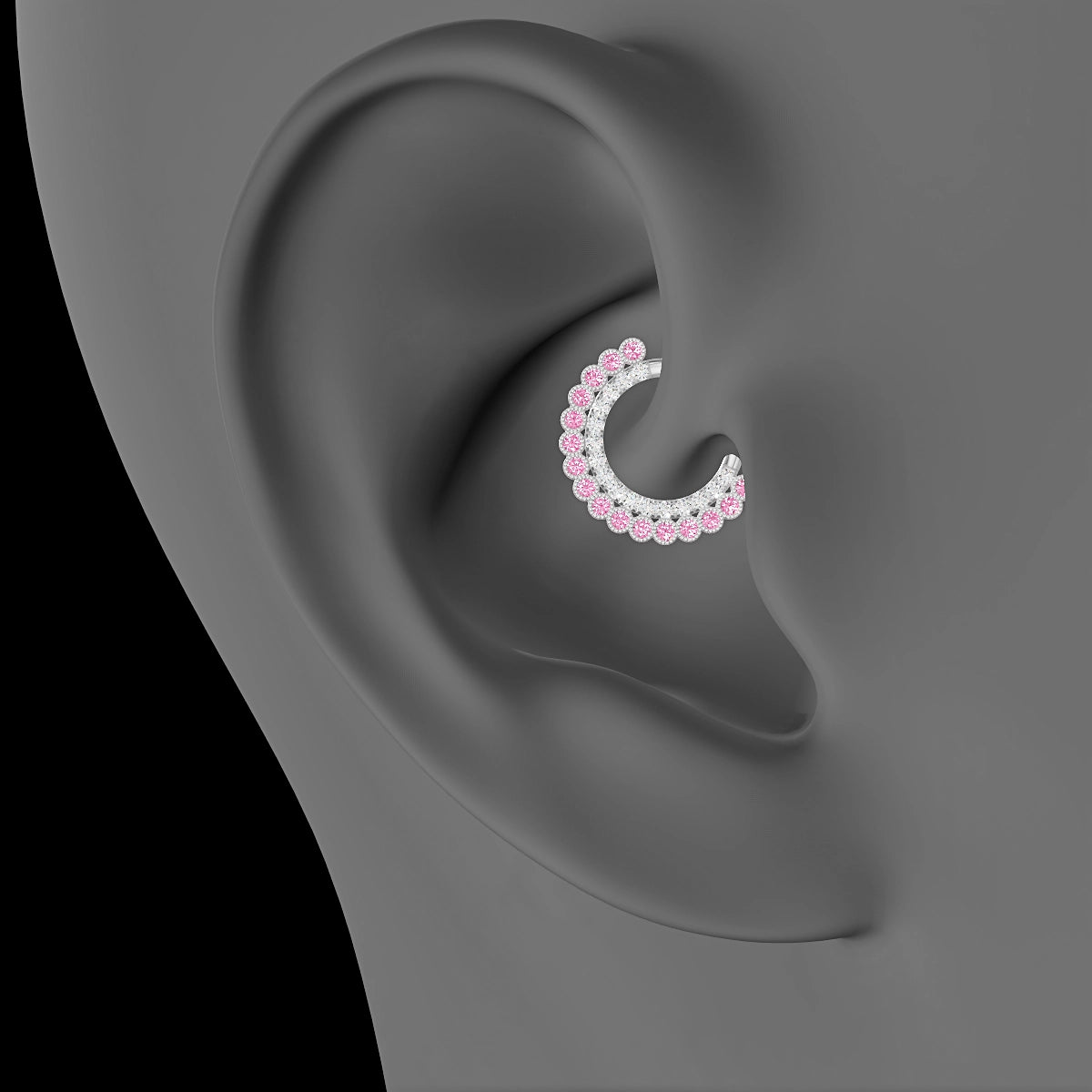 Cassandre | 18k White Gold 8 mm Pink Sapphire & Diamond Daith Piercing
