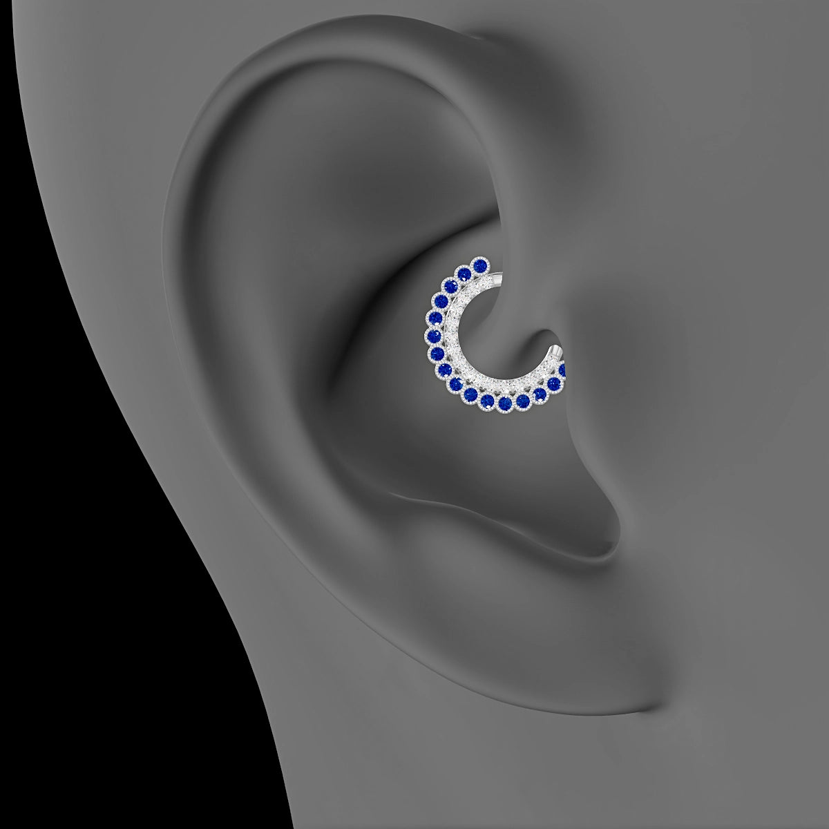 Cassandre | 18k White Gold 8 mm Sapphire & Diamond Daith Piercing