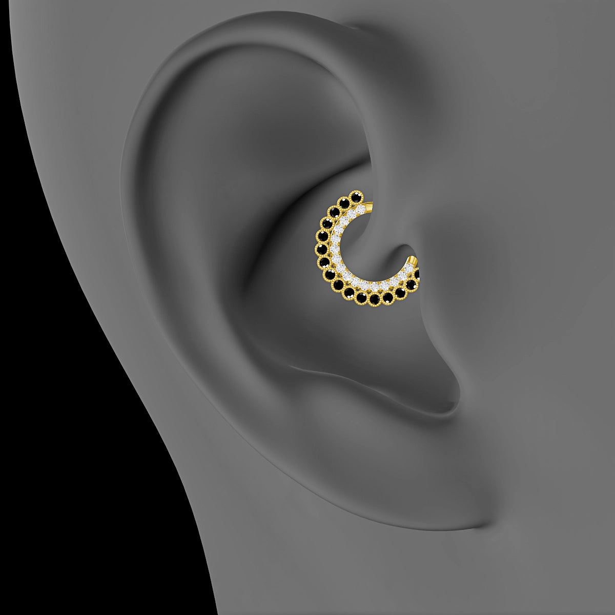 Cassandre | 18k Yellow Gold 8 mm Black Diamond & Diamond Daith Piercing