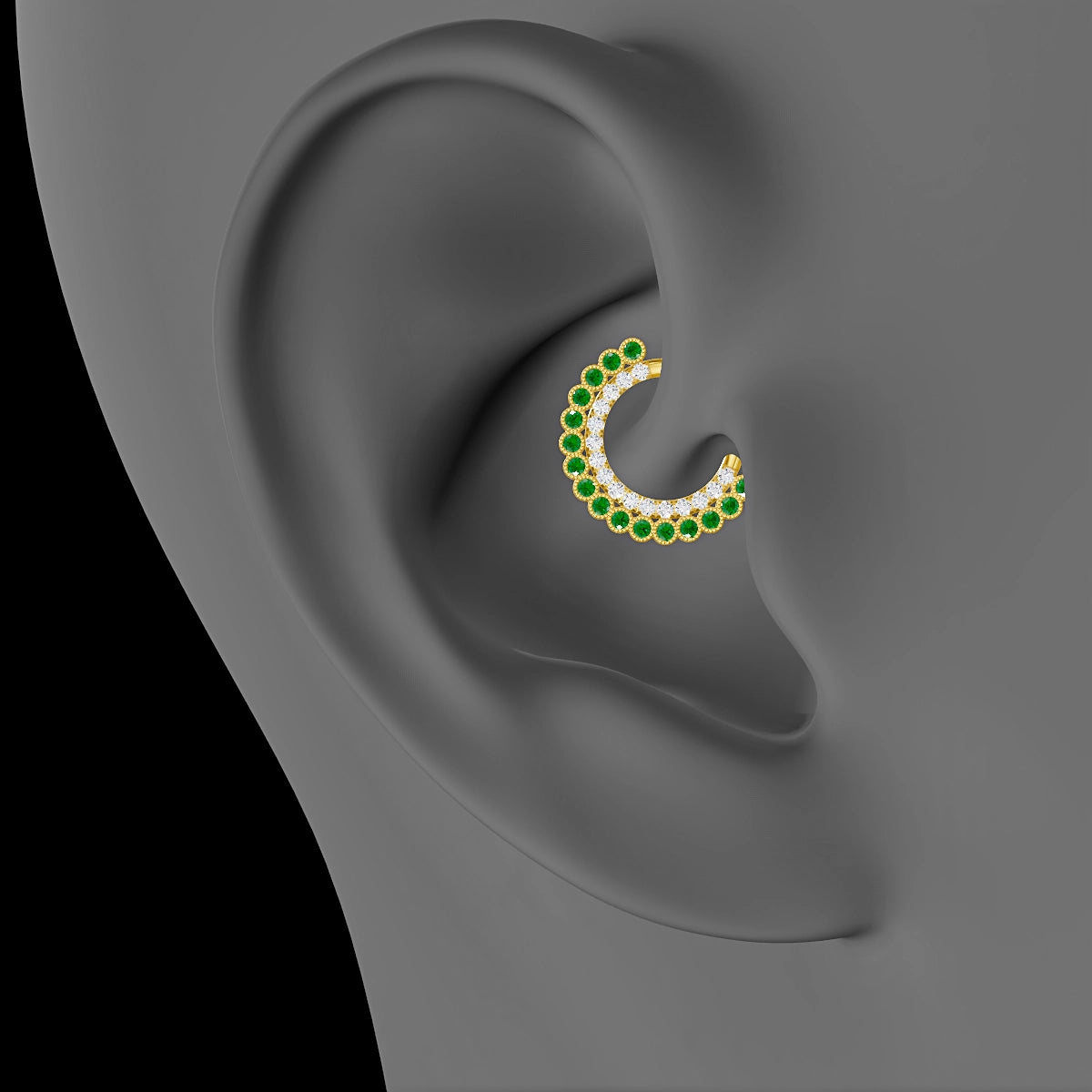 Cassandre | 18k Yellow Gold 8 mm Emerald & Diamond Daith Piercing