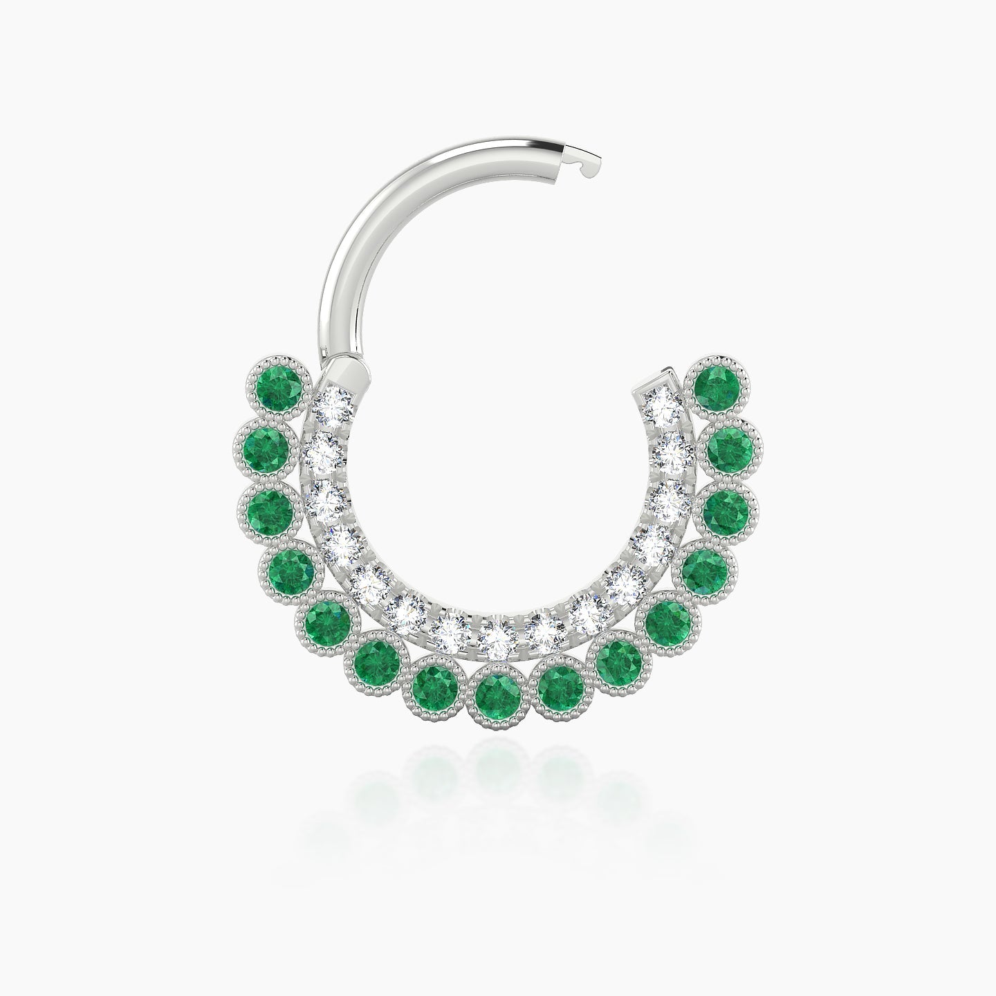 Cassandre | 18k White Gold 8 mm Emerald & Diamond Daith Piercing