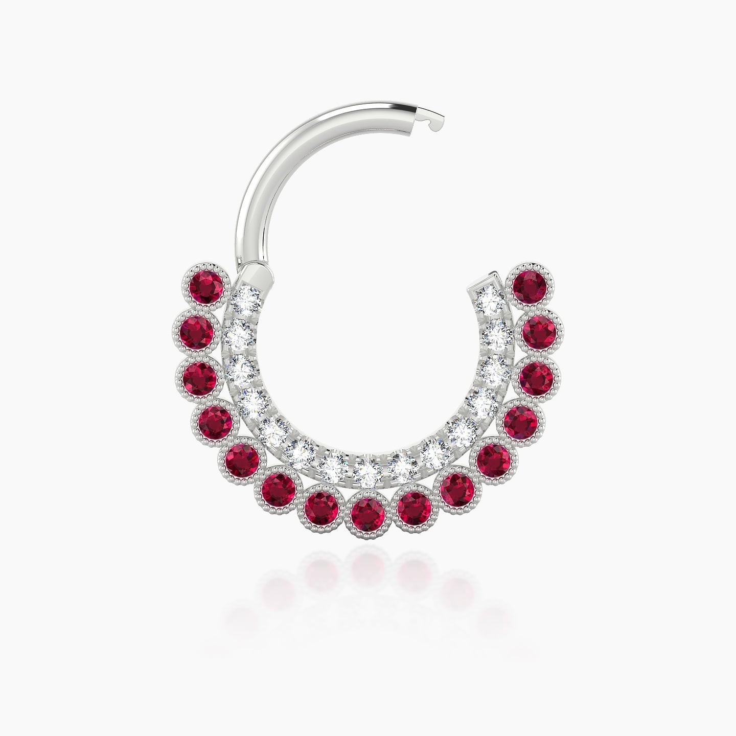 Cassandre | 18k White Gold 8 mm Ruby & Diamond Daith Piercing