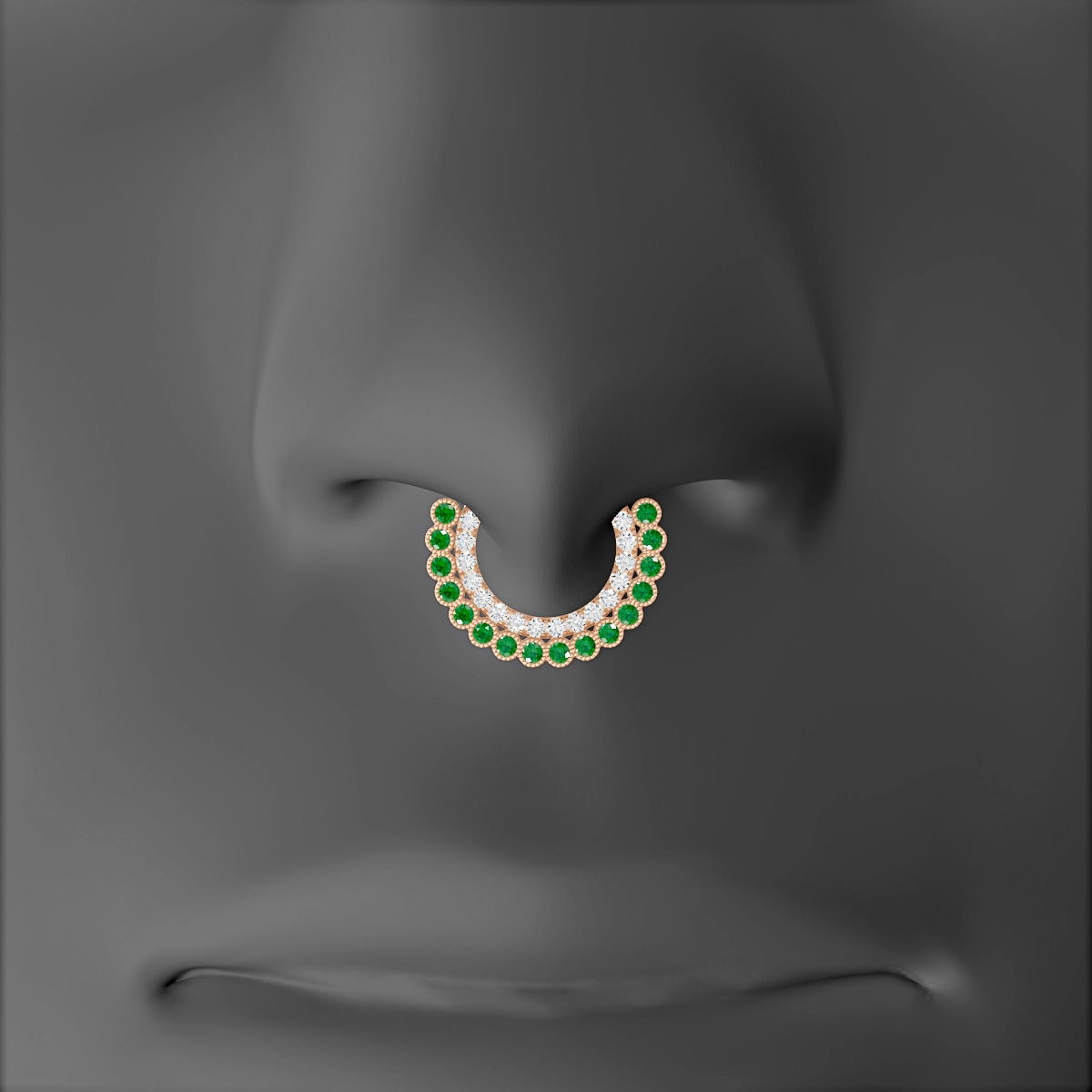 Cassandre | 18k Rose Gold 8 mm Emerald & Diamond Septum Piercing