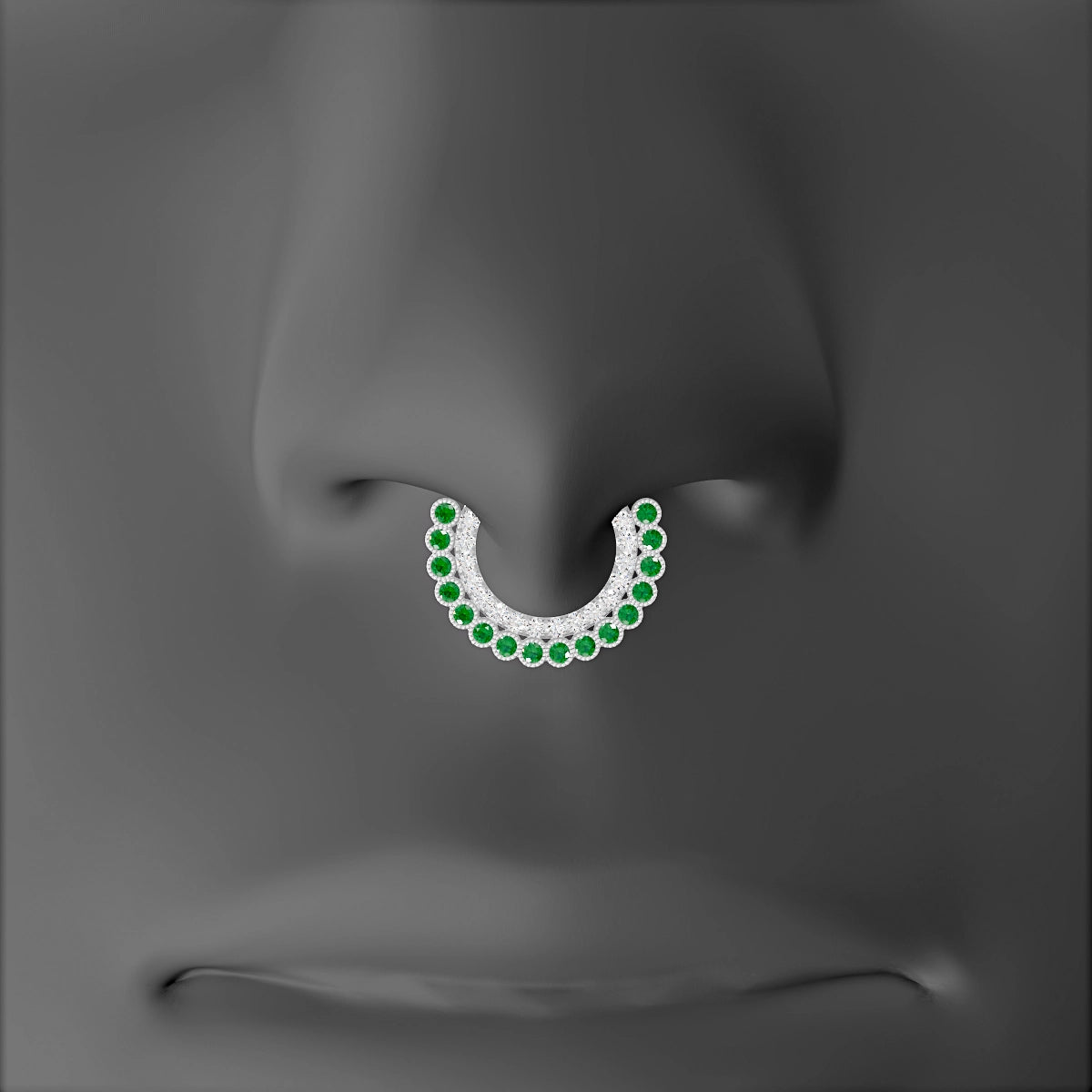 Cassandre | 18k White Gold 8 mm Emerald & Diamond Septum Piercing