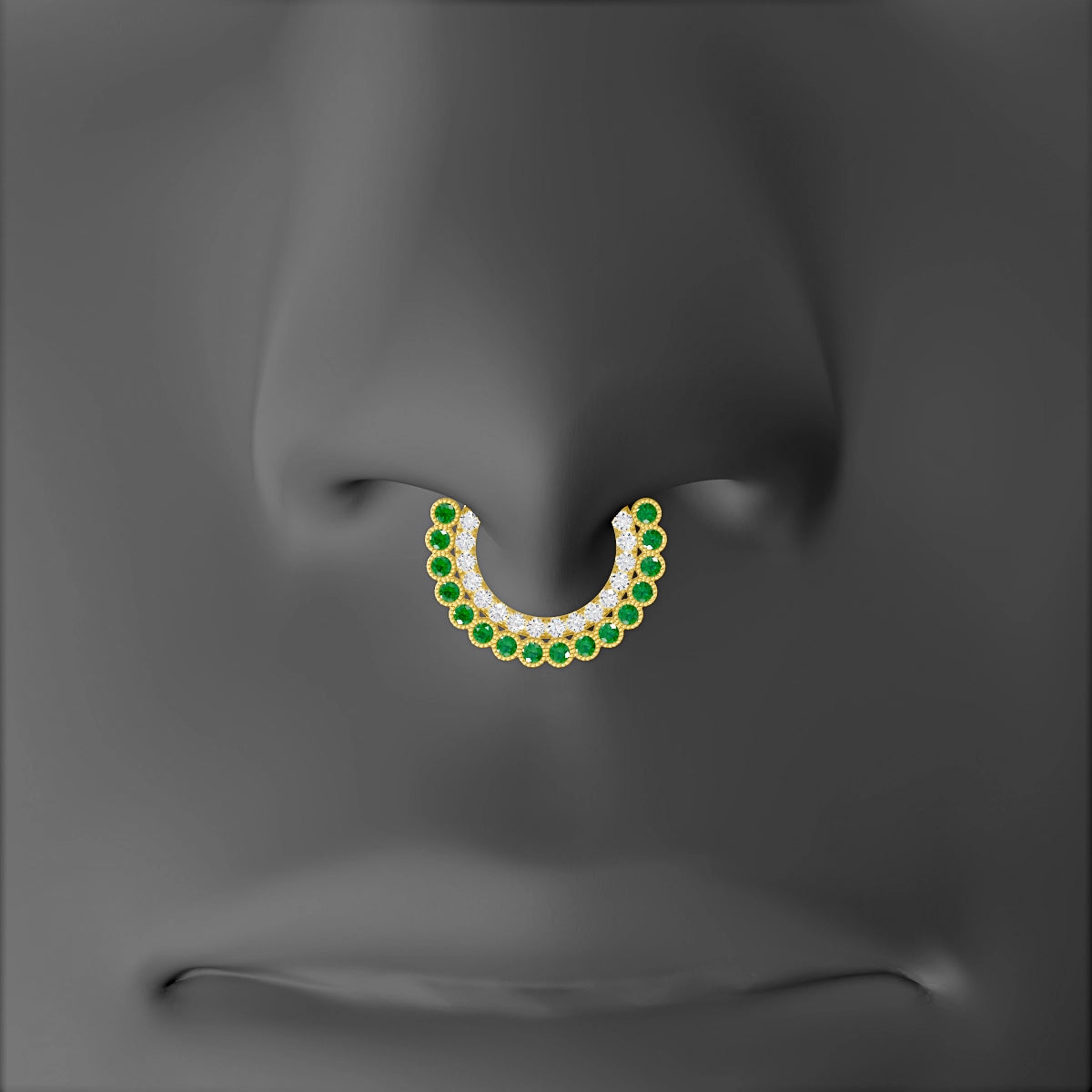 Cassandre | 18k Yellow Gold 8 mm Emerald & Diamond Septum Piercing