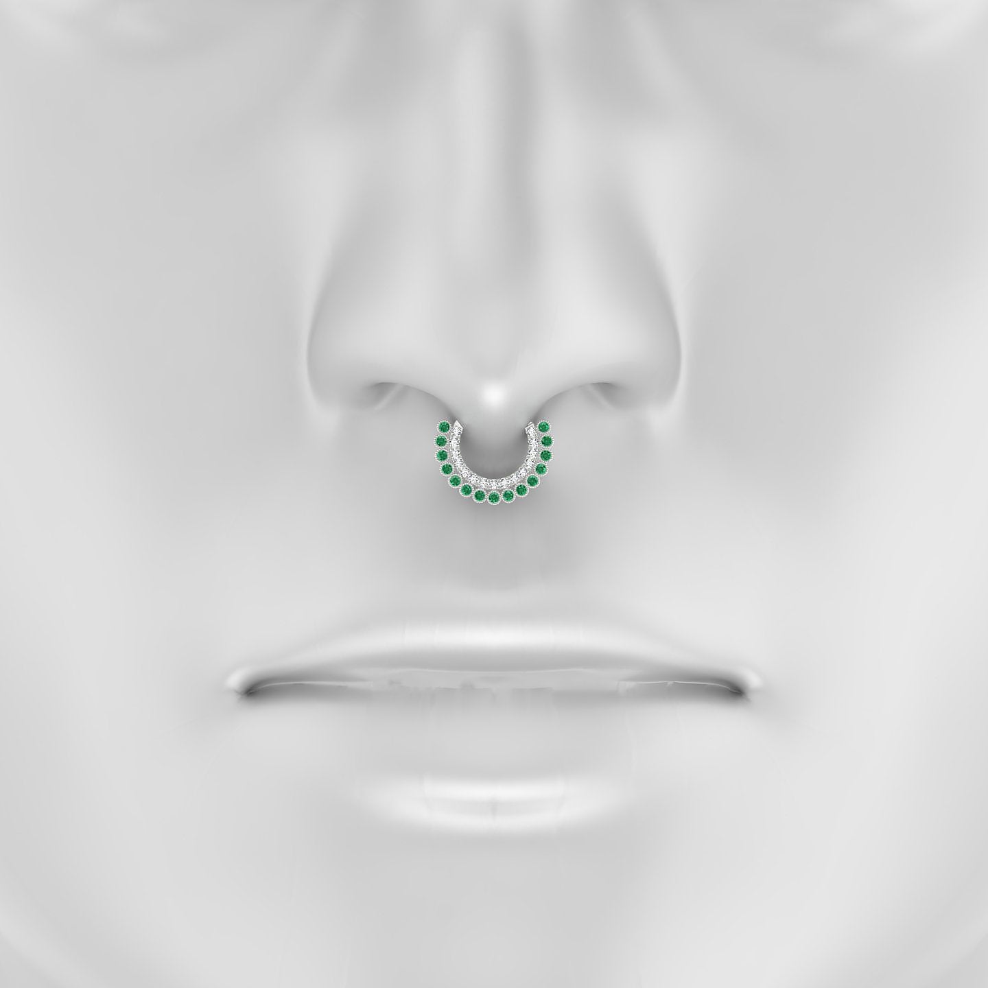 Cassandre | 18k White Gold 8 mm Emerald & Diamond Septum Piercing