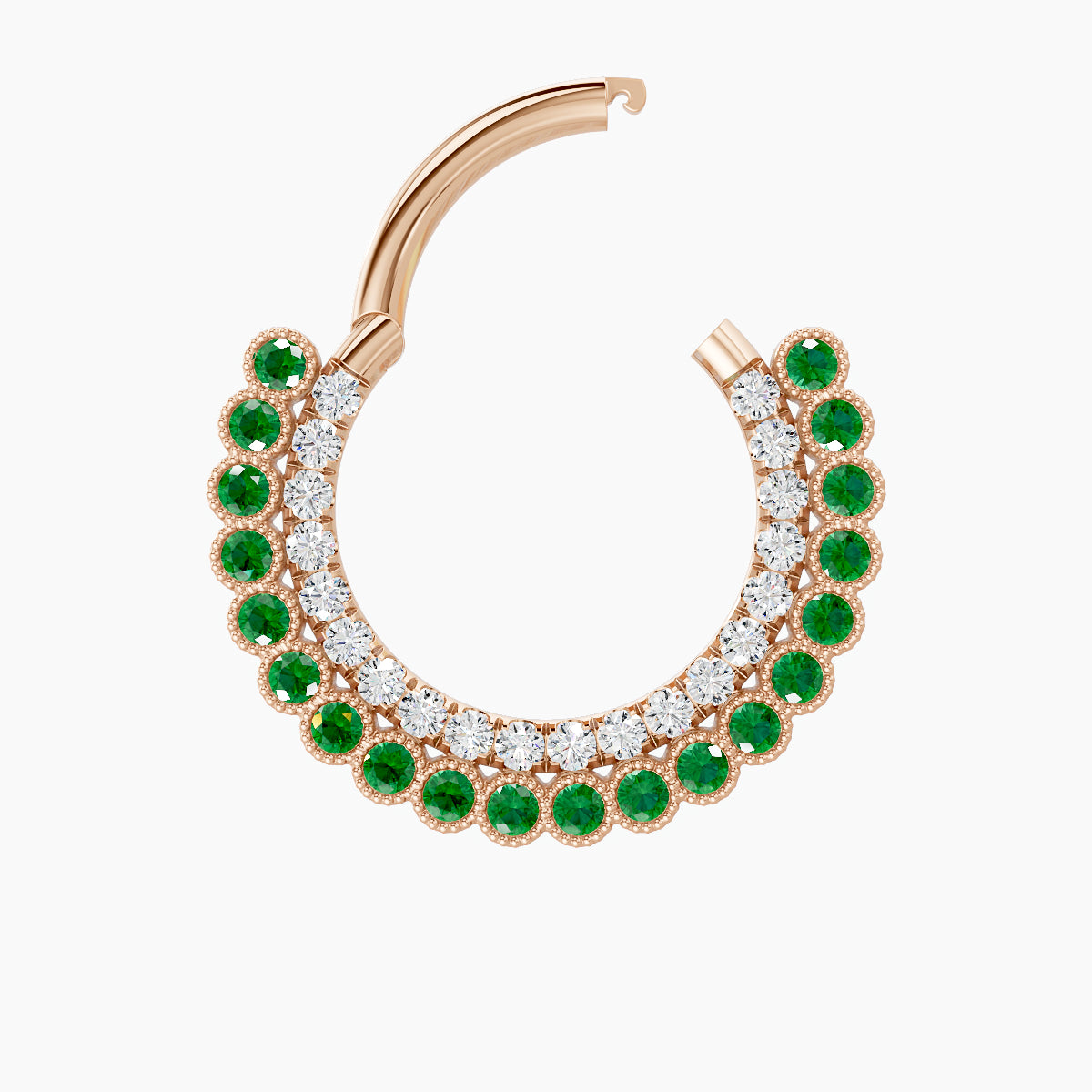 Cassandre | 18k Rose Gold 9.5 mm Emerald & Diamond Daith Piercing