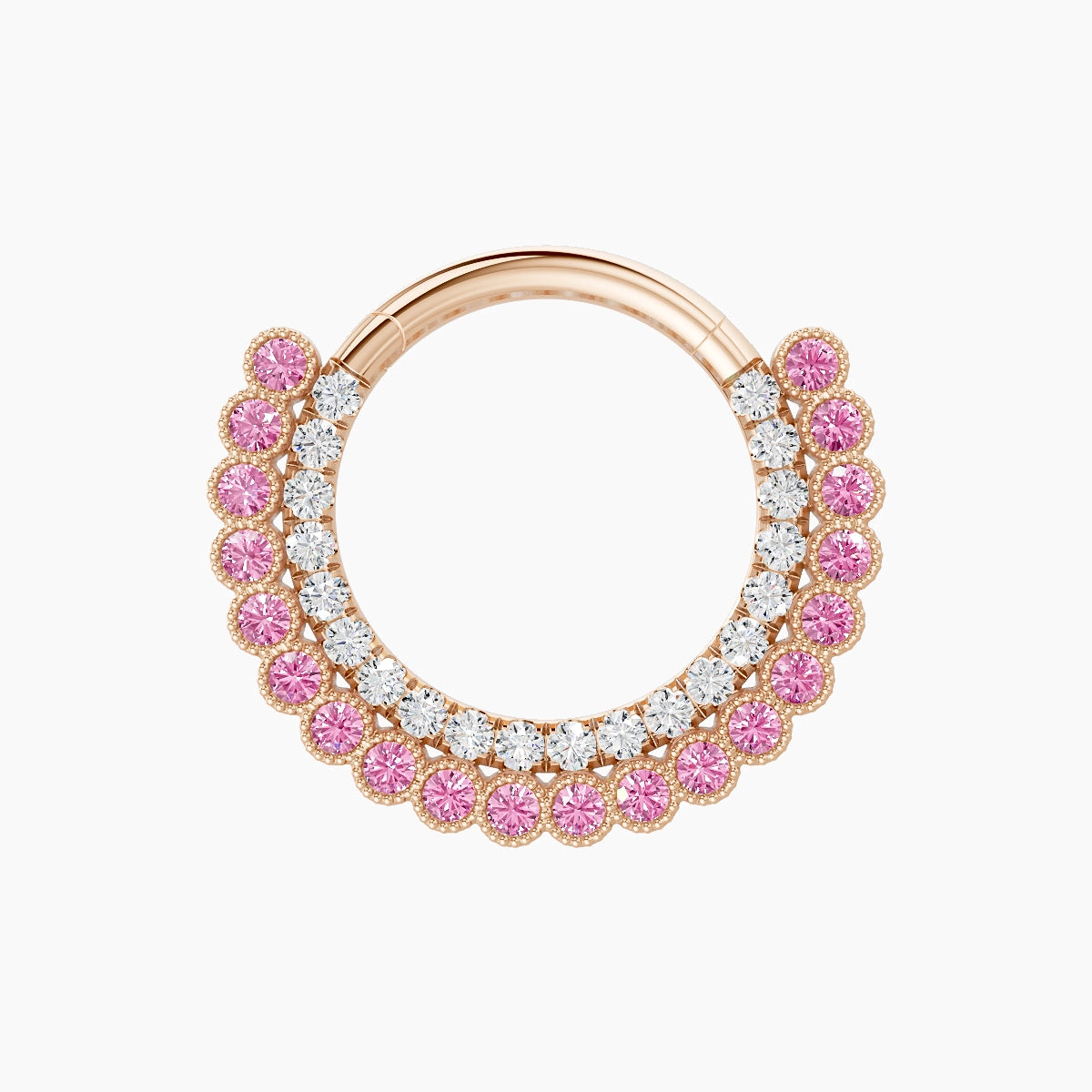 Cassandre | 18k Rose Gold 9.5 mm Pink Sapphire & Diamond Daith Piercing