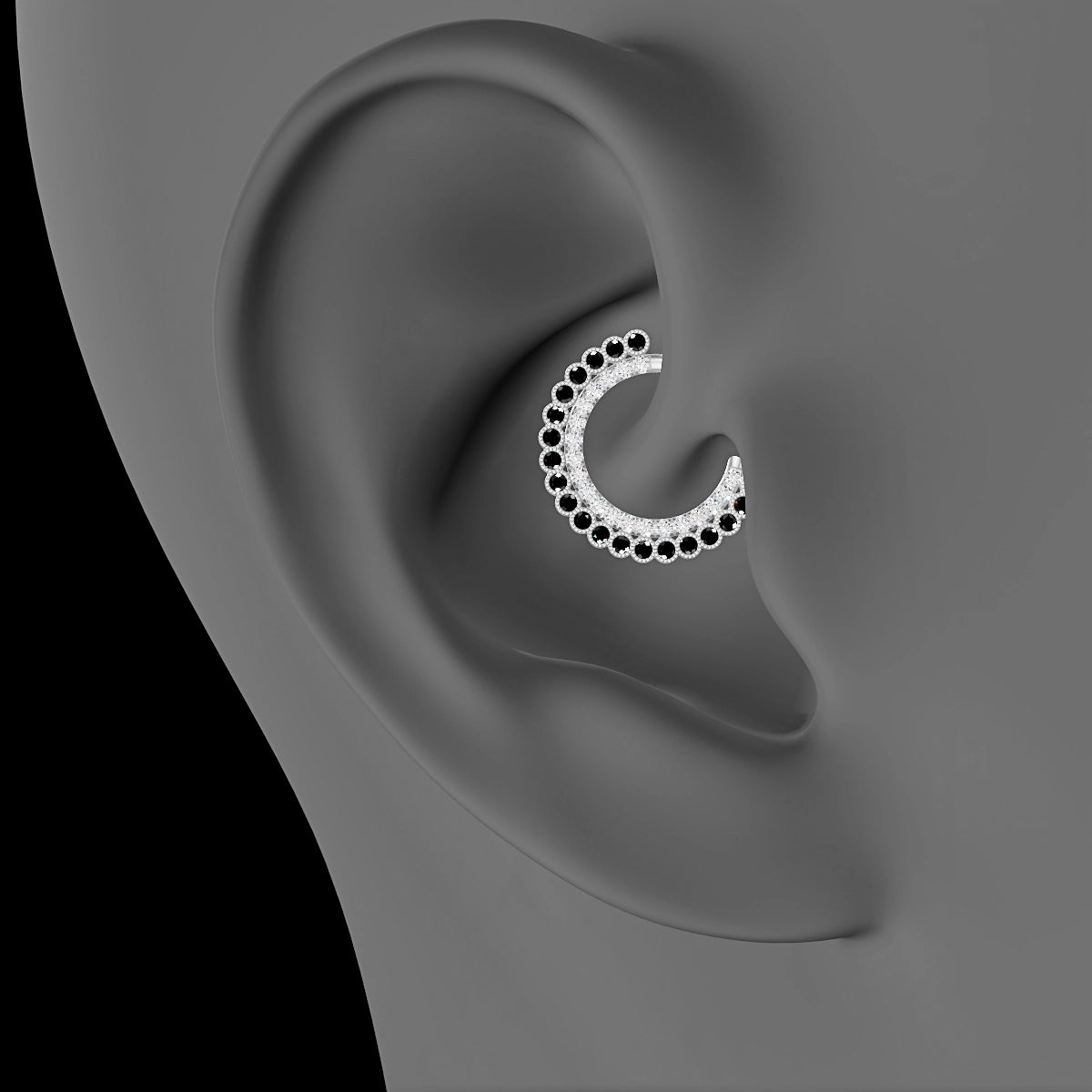 Cassandre | 18k White Gold 9.5 mm Black Diamond & Diamond Daith Piercing