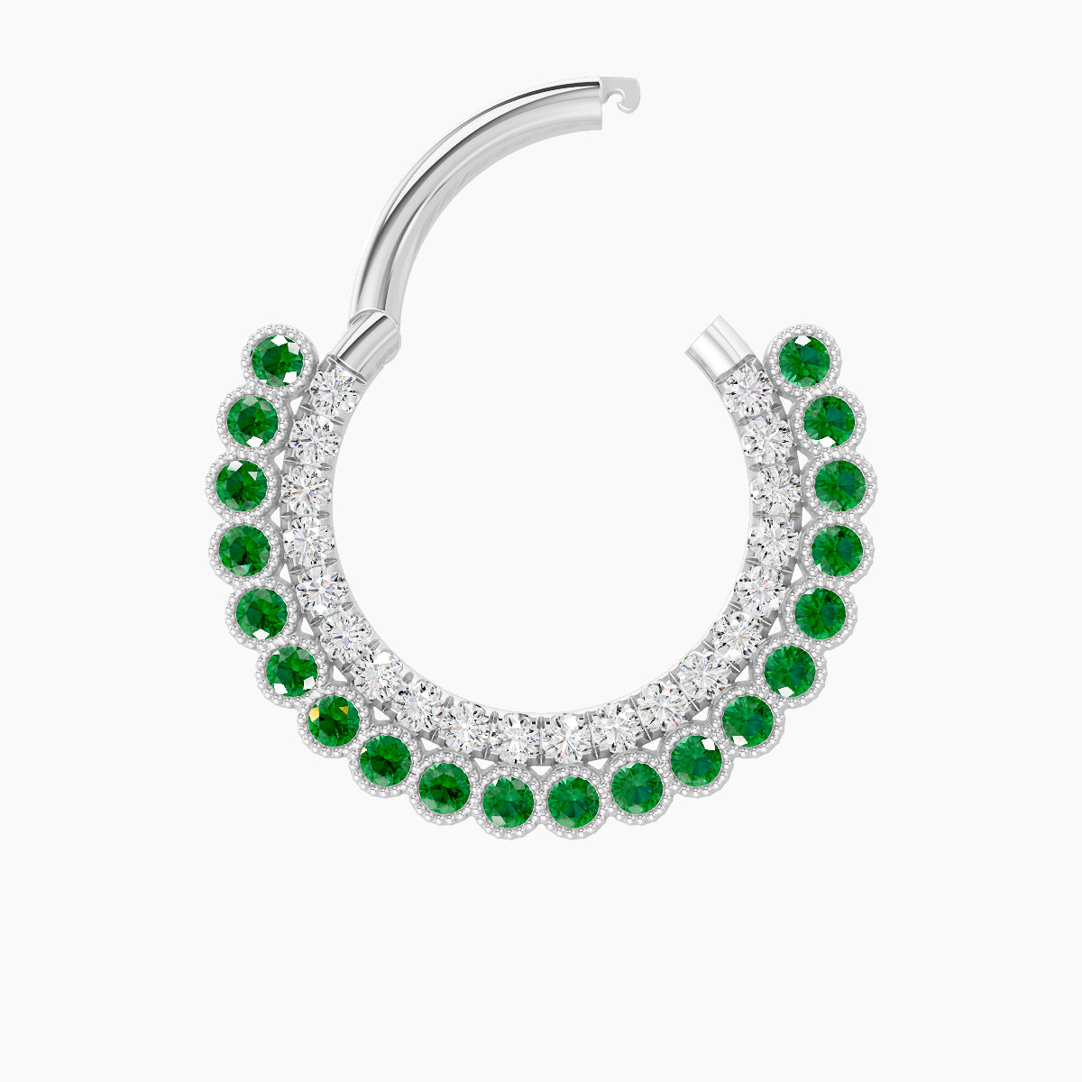 Cassandre | 18k White Gold 9.5 mm Emerald & Diamond Daith Piercing
