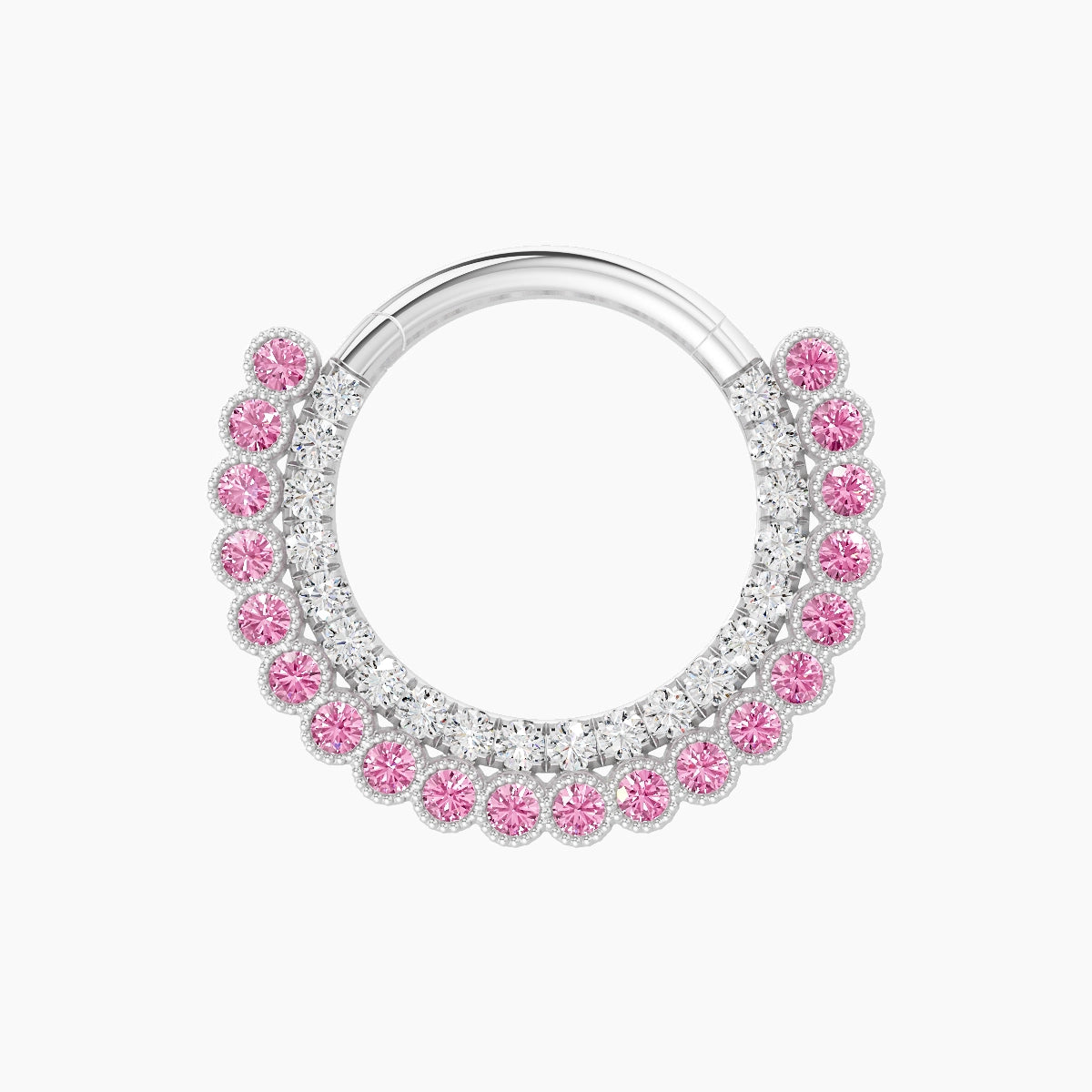 Cassandre | 18k White Gold 9.5 mm Pink Sapphire & Diamond Daith Piercing